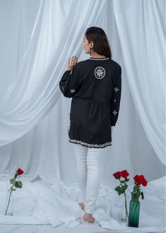 SS 2401 Black Embroidered Cotton Top