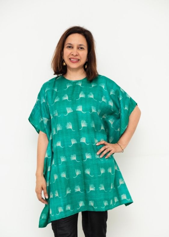 Green Shibori Tussar Silk Kaftan