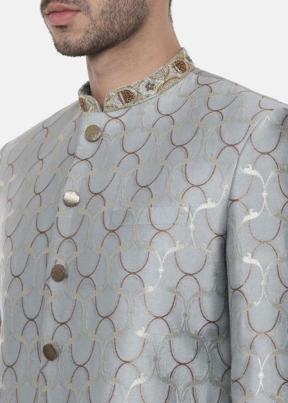 Classic baras Jaquard blue sherwani