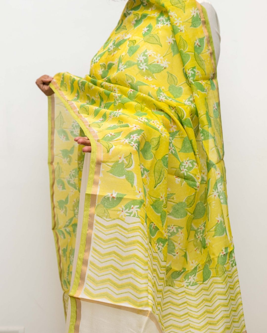 Green Floral Sulk Cotton Dupatta