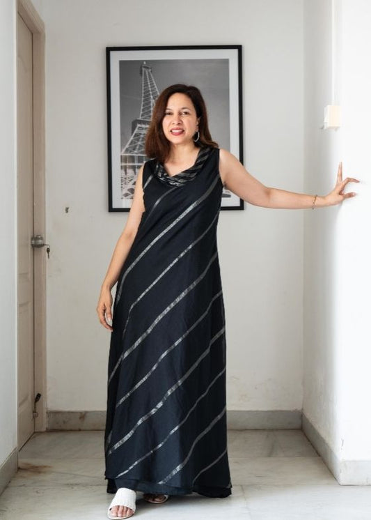 Black Fulia Cotton Cowl Neck Dress