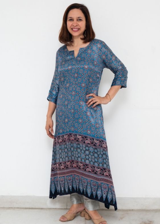 Blue Printed Deepam Mashru silk Dress