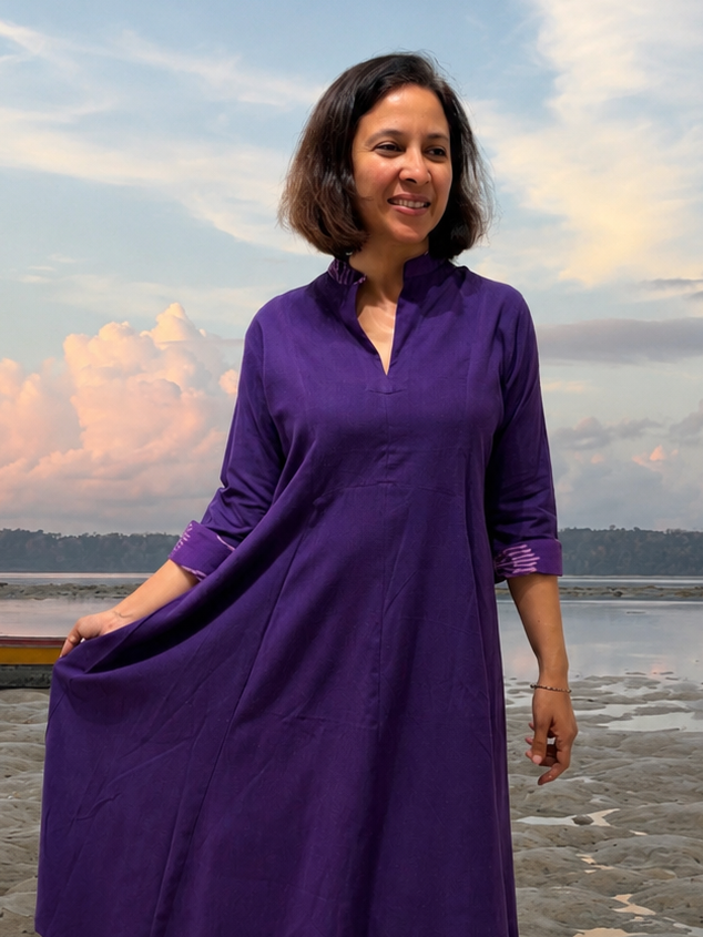 Purple Ikat Cuff Kali Dress