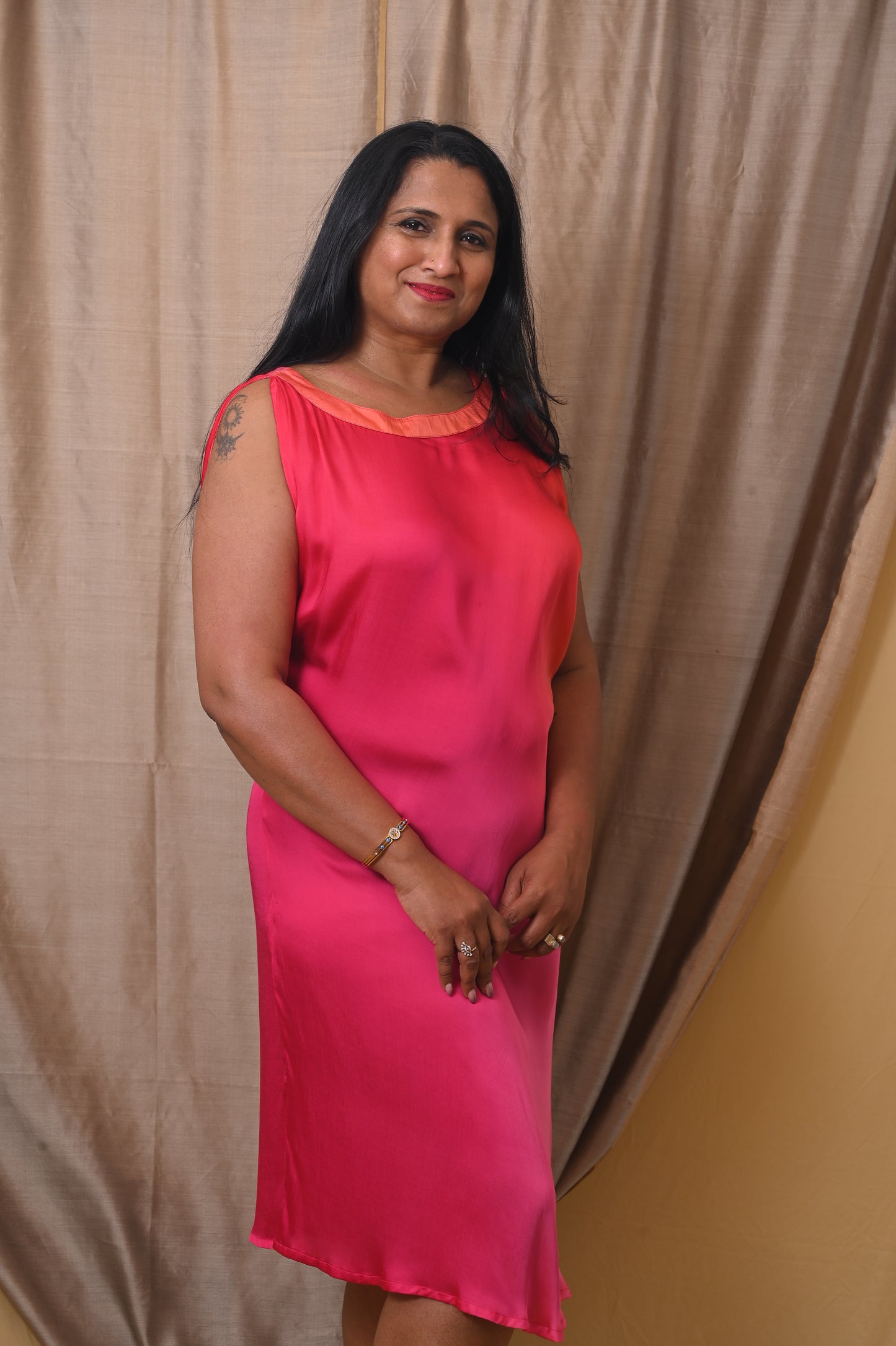 Pink Orange Shaded Sleeveless Modal Dress