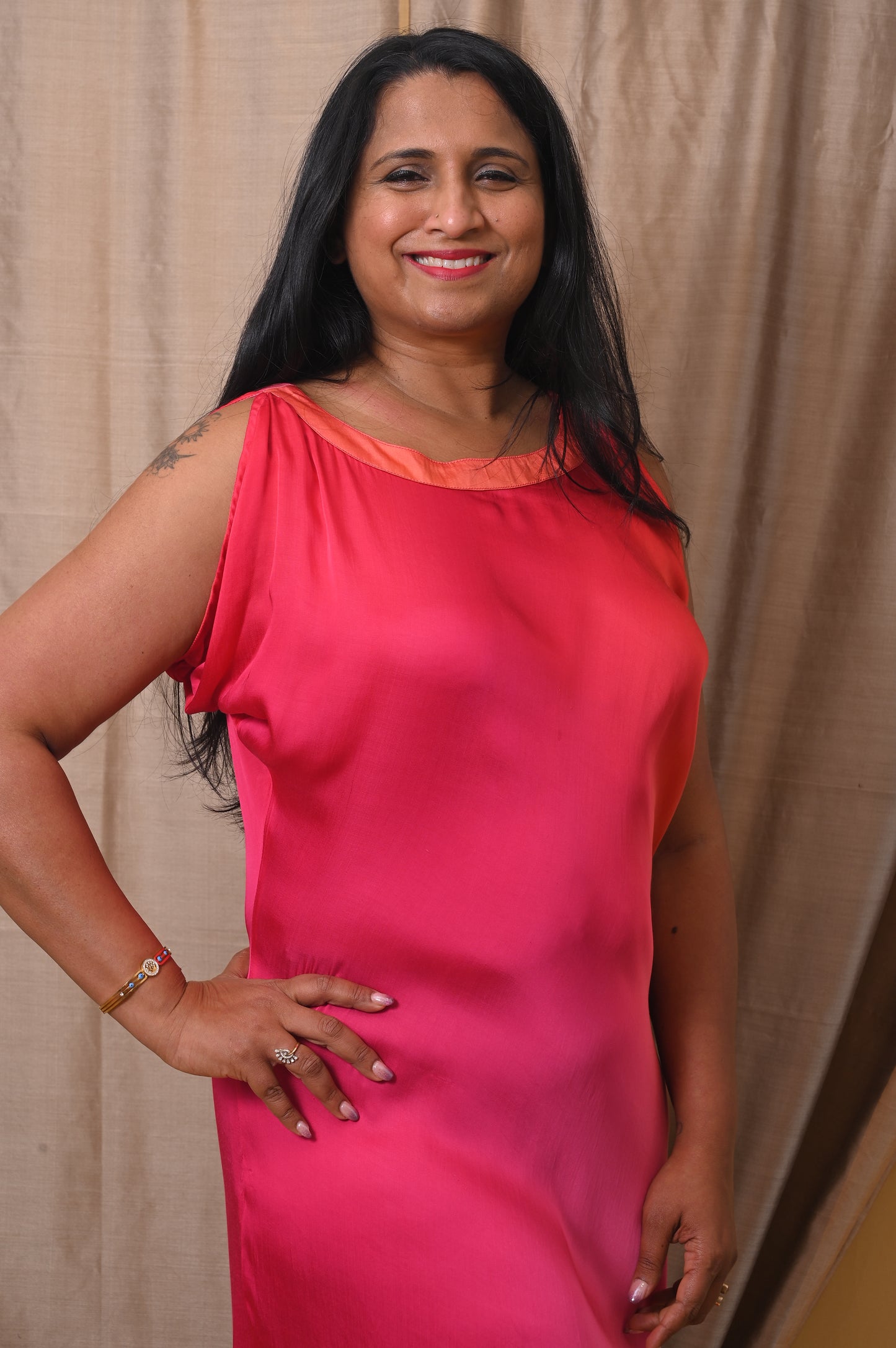 Pink Orange Shaded Sleeveless Modal Dress