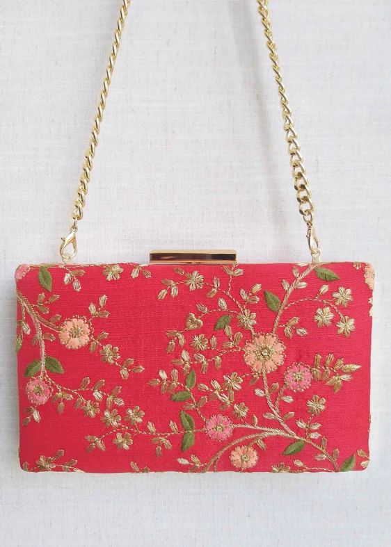 Floral Creeper Box Clutch - Red - AM-BC-1220-0001