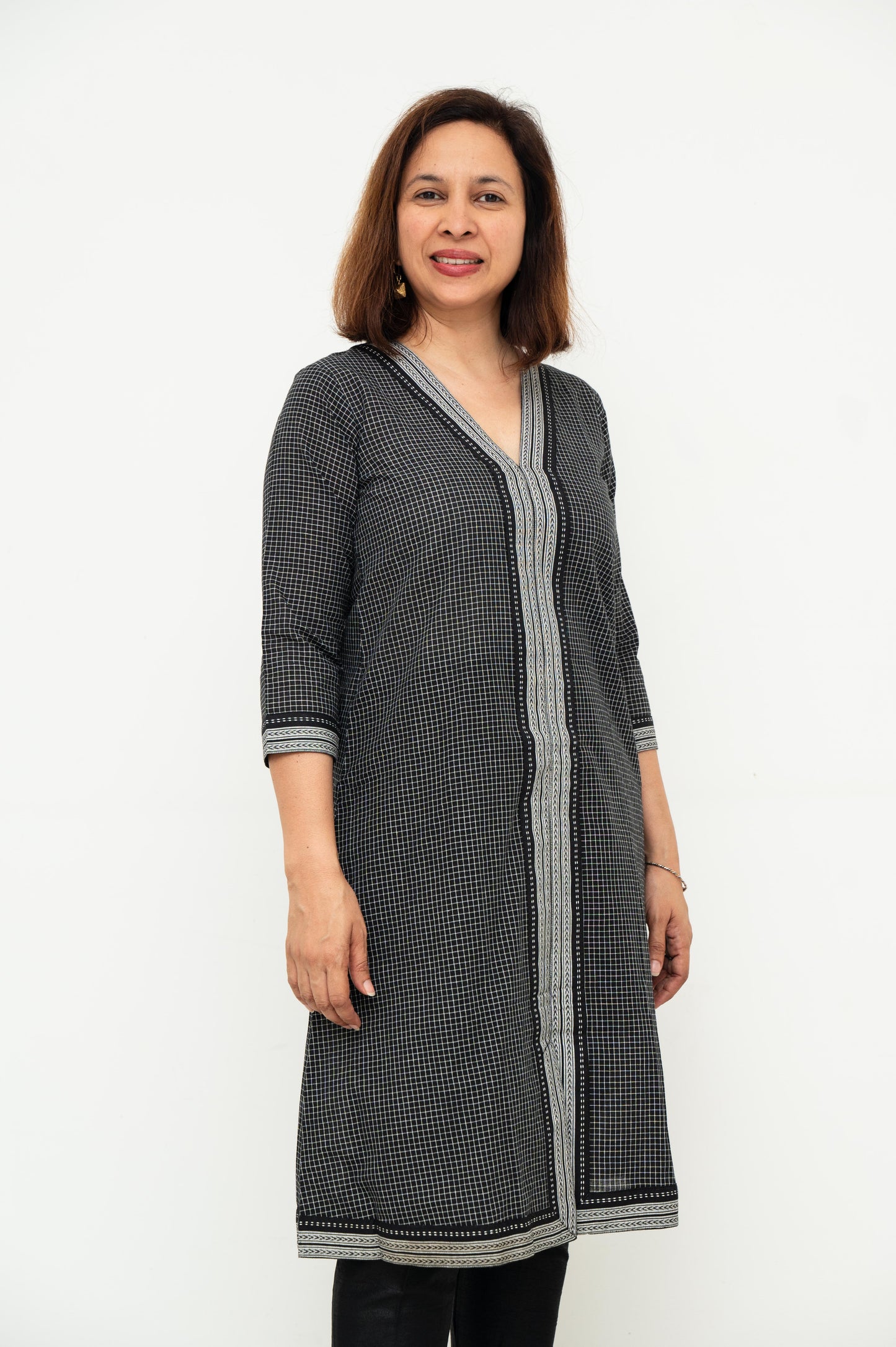 Grey Black Checks Fit Flair Bias Dress