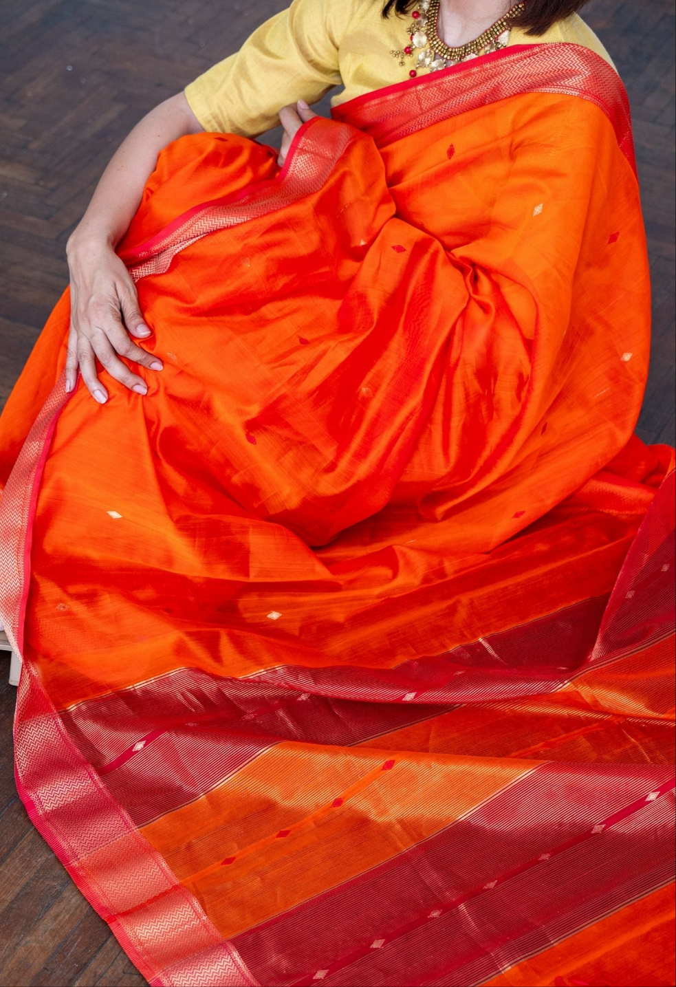 Orange Maheswari Silk Cotton Saree