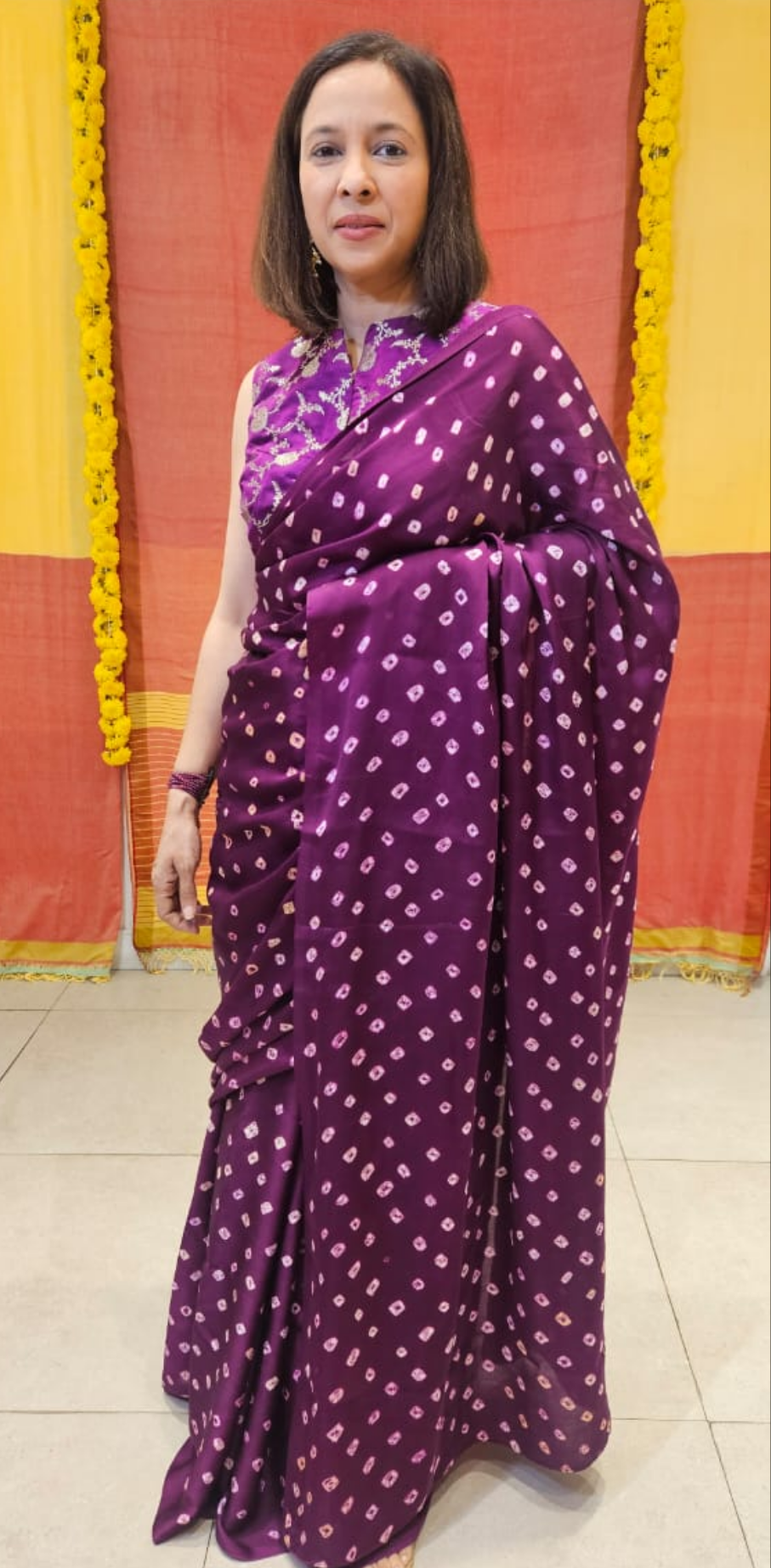 Purple Bandani Modal Silk Saree