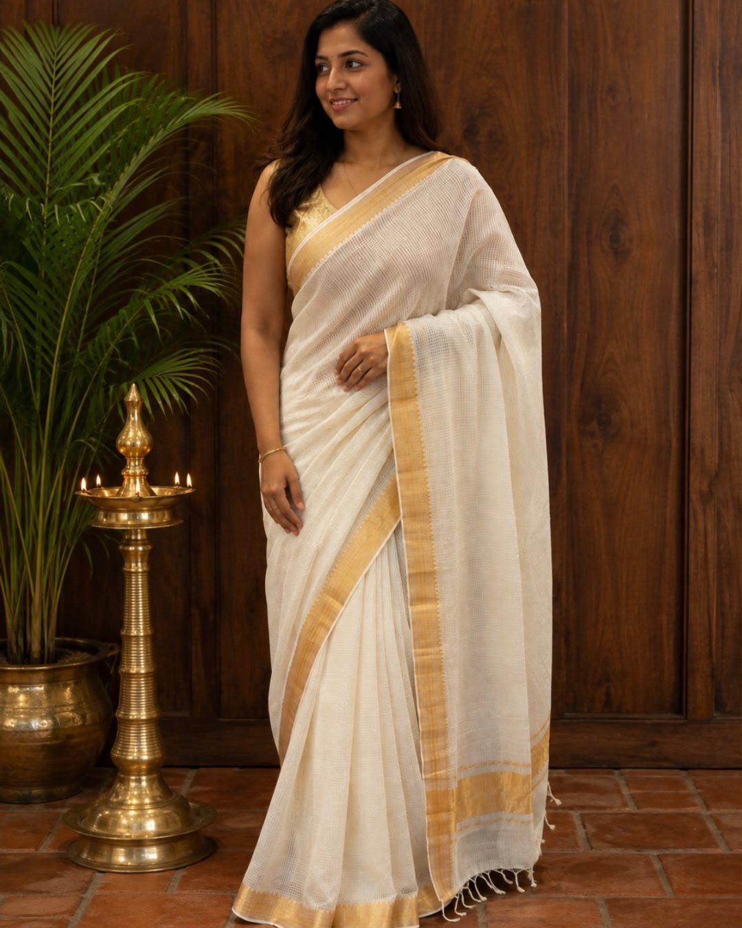 White Mangalagiri Cotton Silk Saree