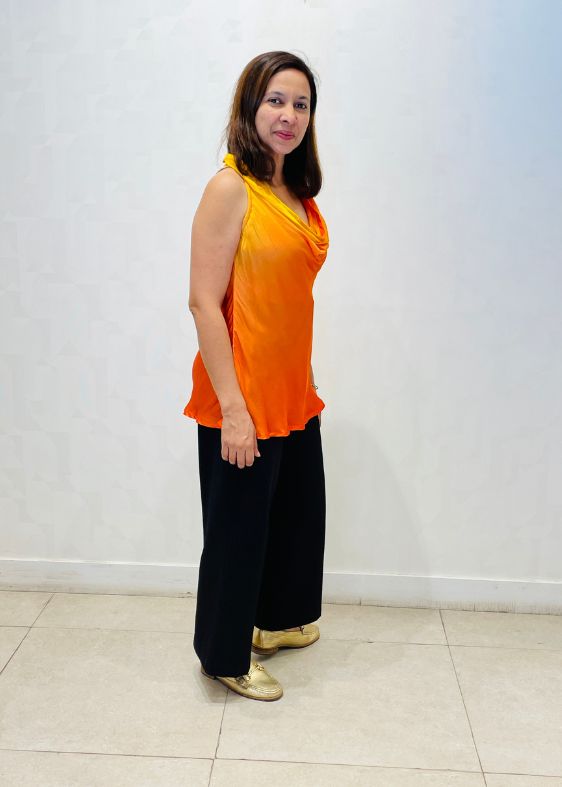 Orange cowl neck modal silk blouse