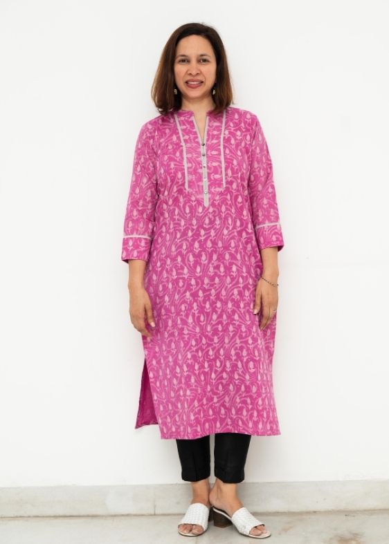 Pink Chinese Collar Cotton Kurta
