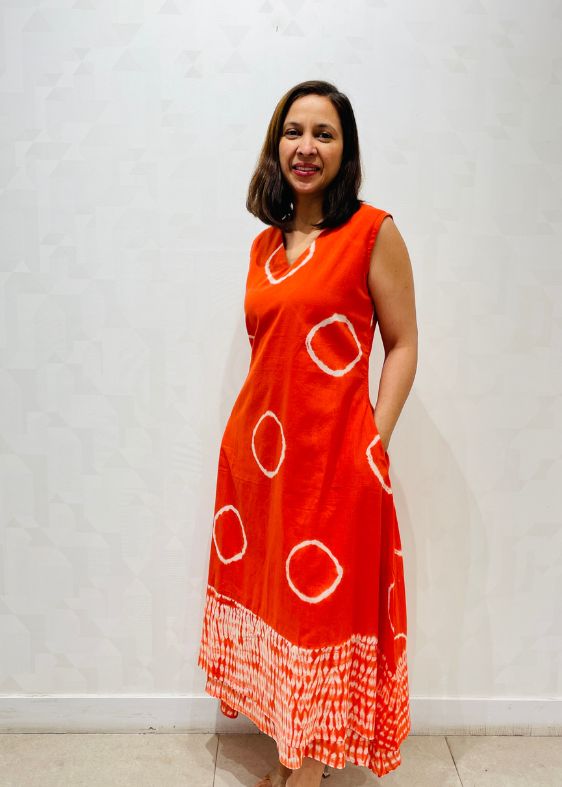 Rust tie and dye ethnic dress