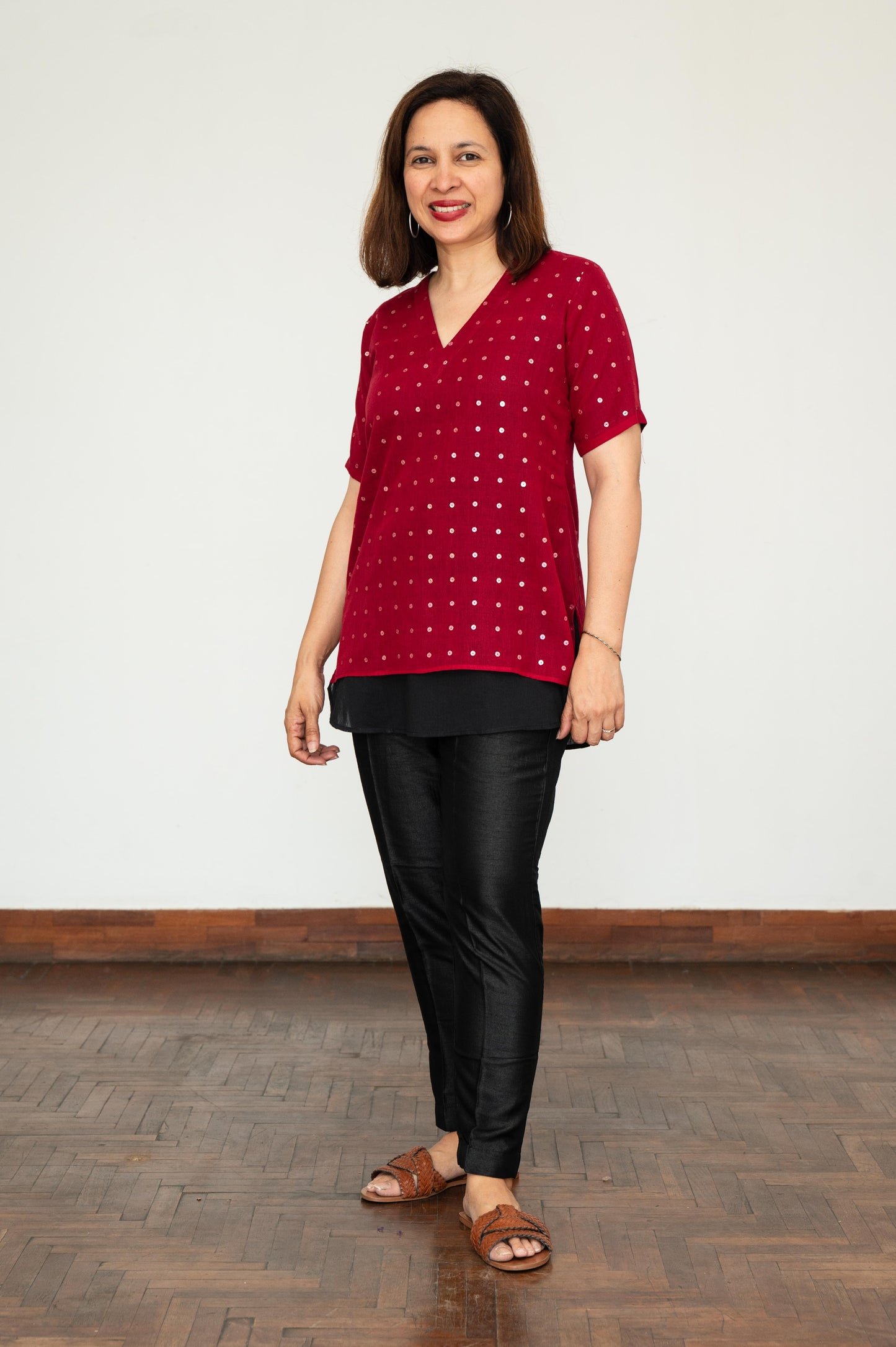 Red Sequins Double Layer Tunic
