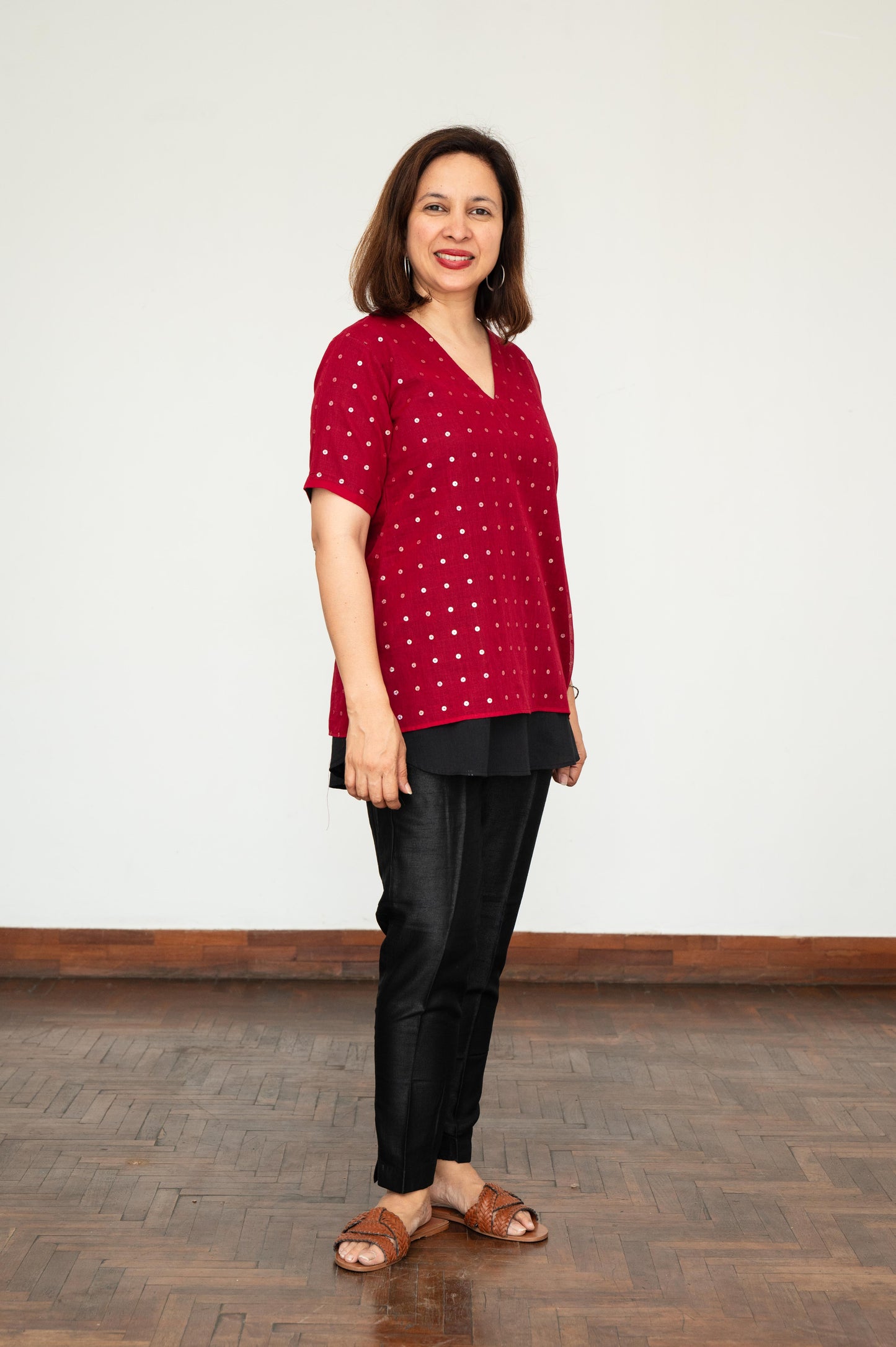 Red Sequins Double Layer Tunic