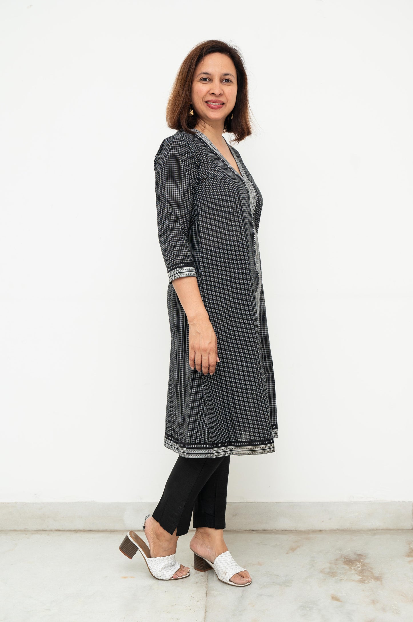 Grey Black Checks Fit Flair Bias Dress