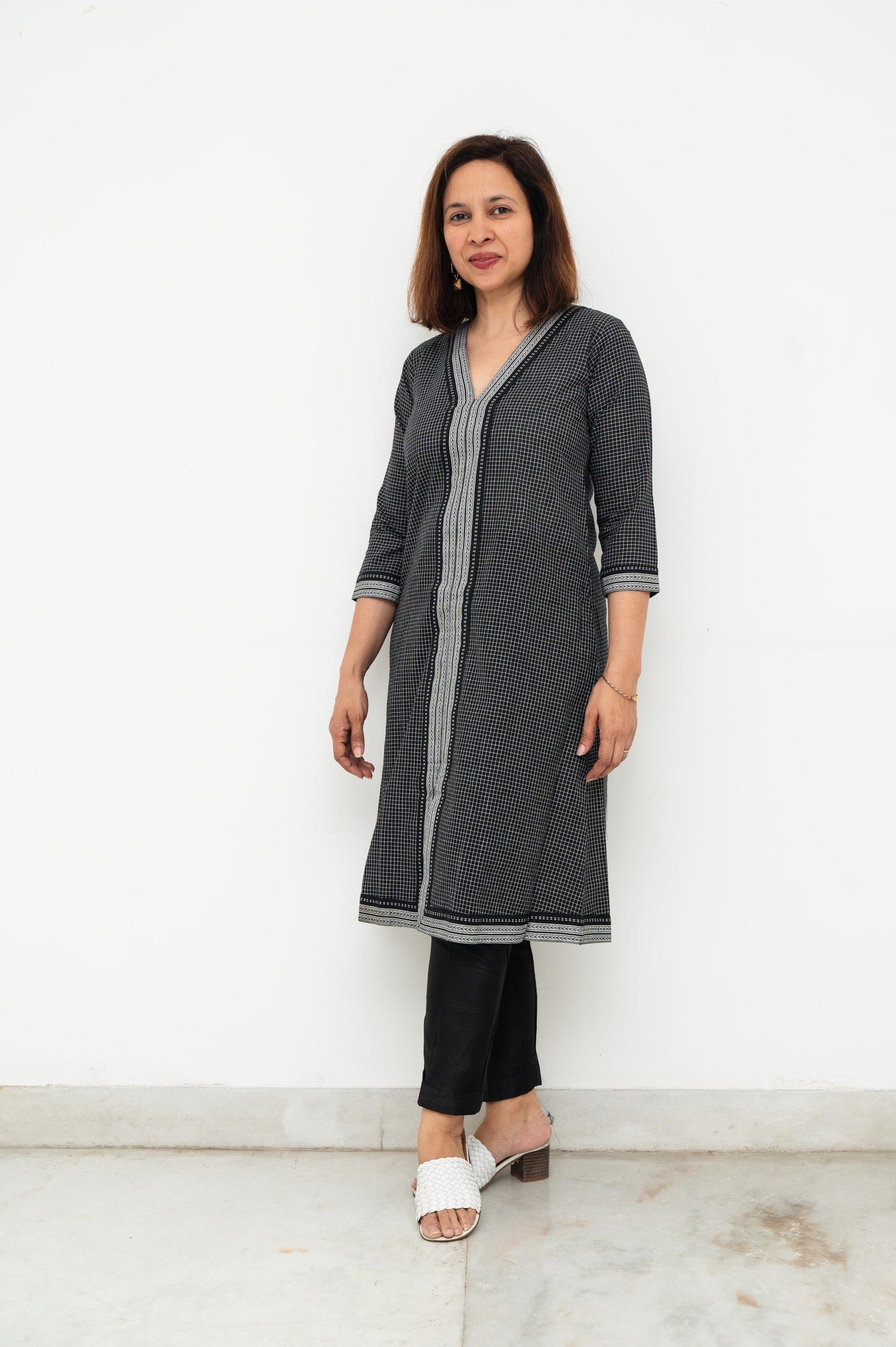 Grey Black Checks Fit Flair Bias Dress