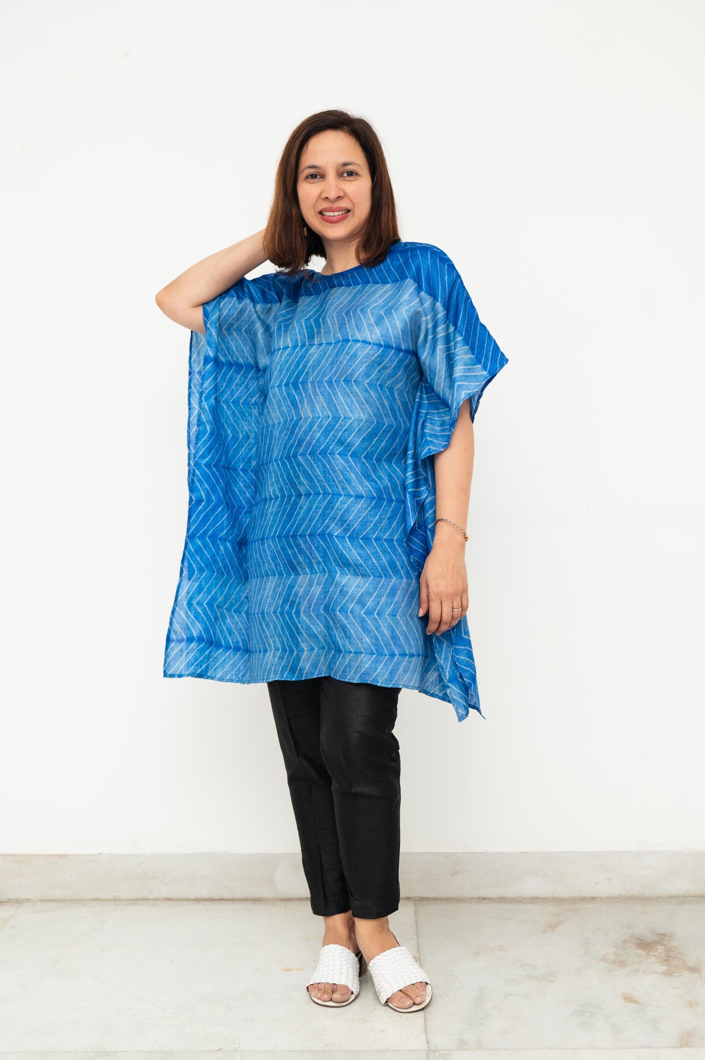 Blue Tussar Silk Shibori Kaftan