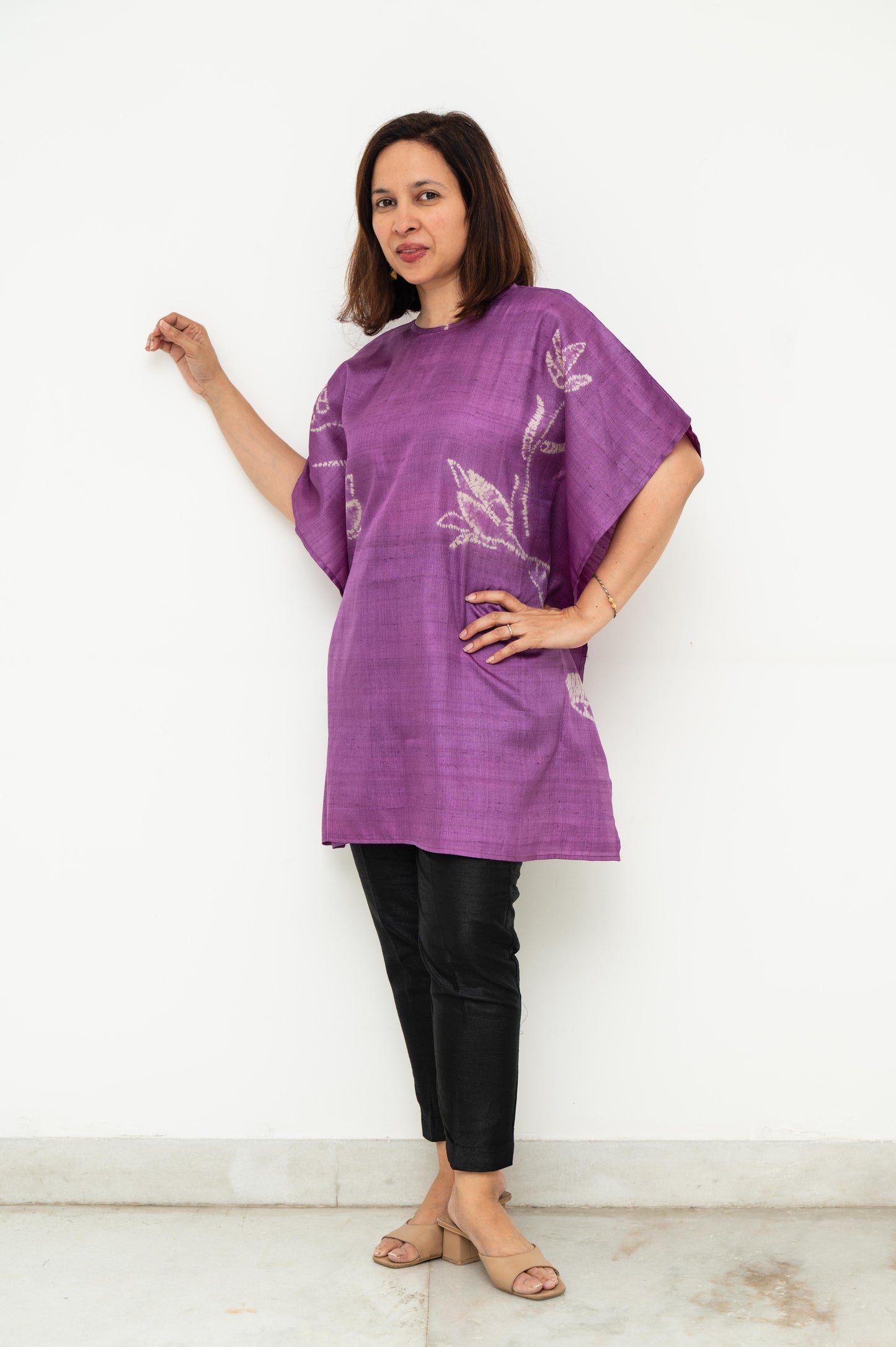 Purple Tussar Silk Shibori Kaftan