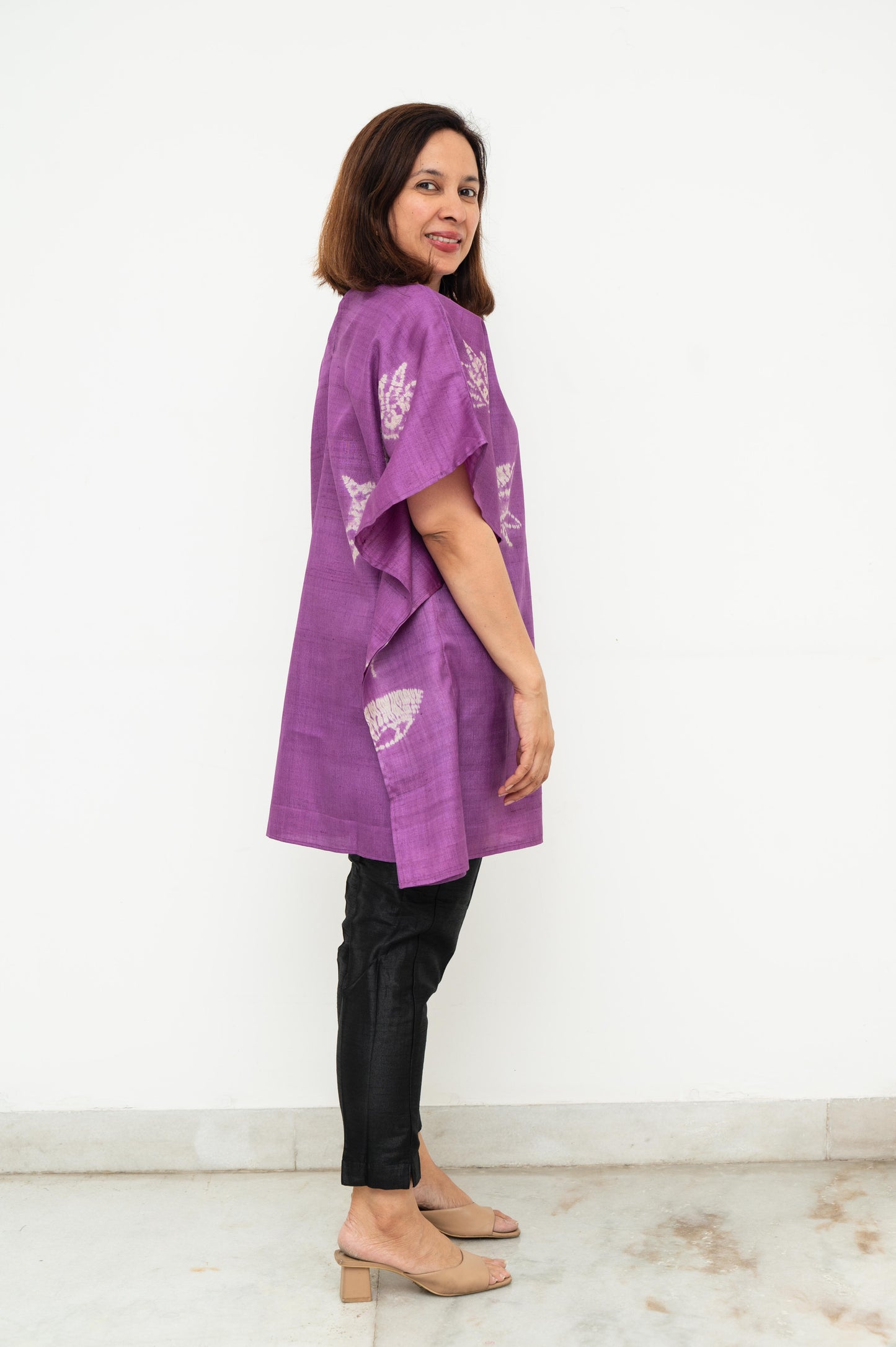 Purple Tussar Silk Shibori Kaftan