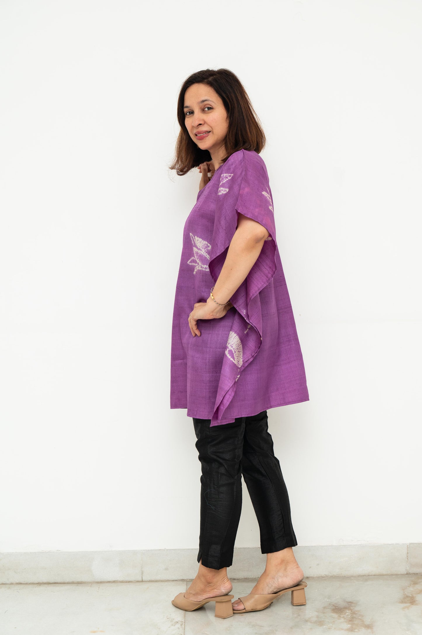 Purple Tussar Silk Shibori Kaftan