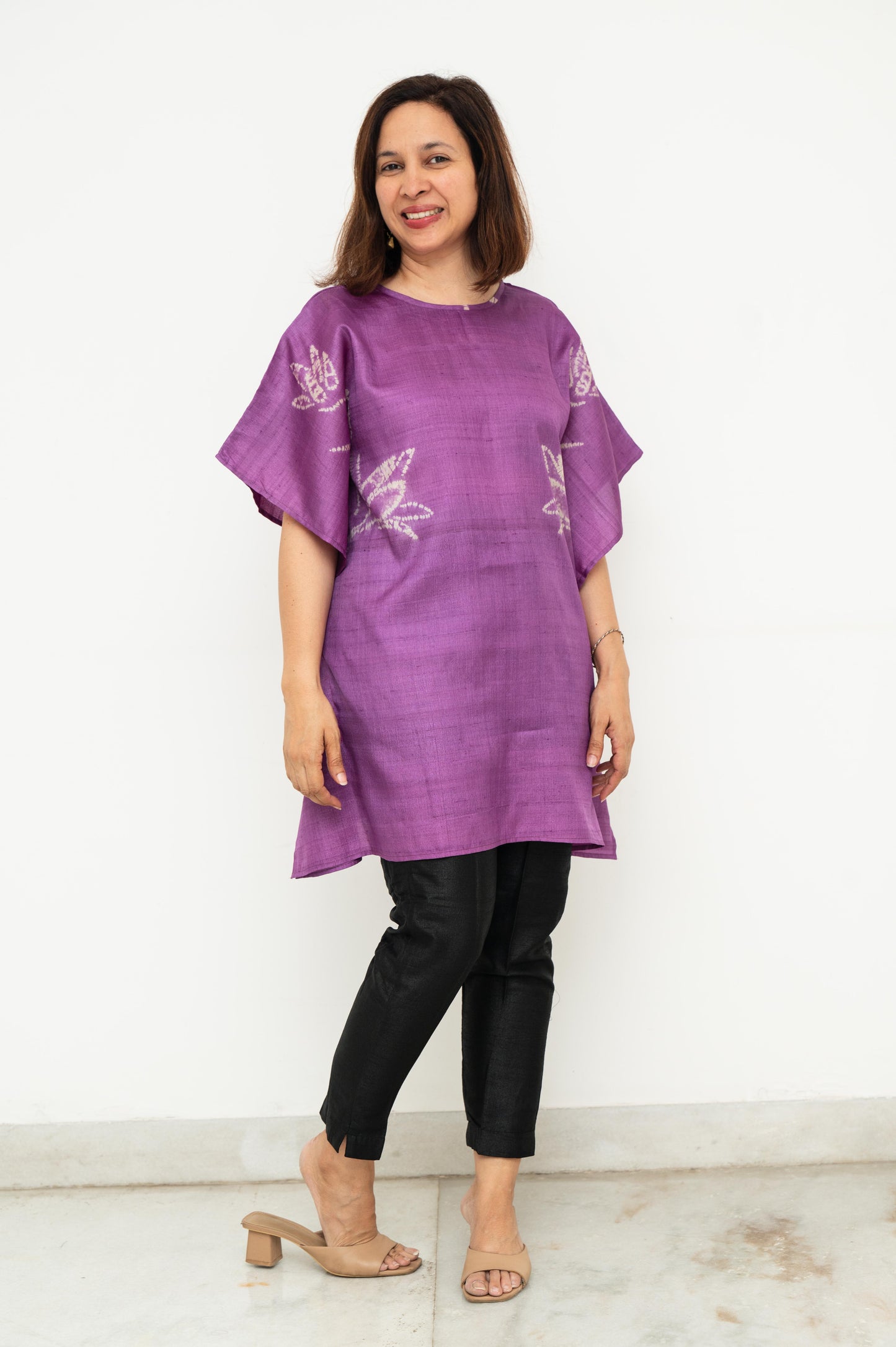 Purple Tussar Silk Shibori Kaftan