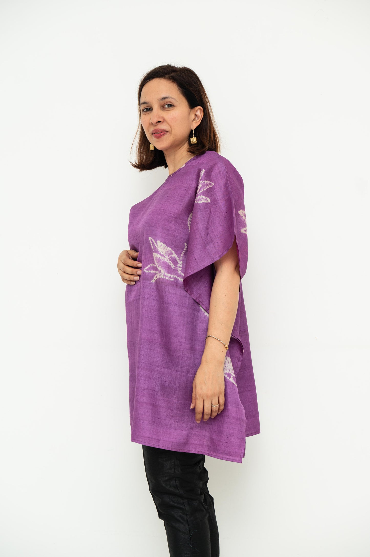 Purple Tussar Silk Shibori Kaftan