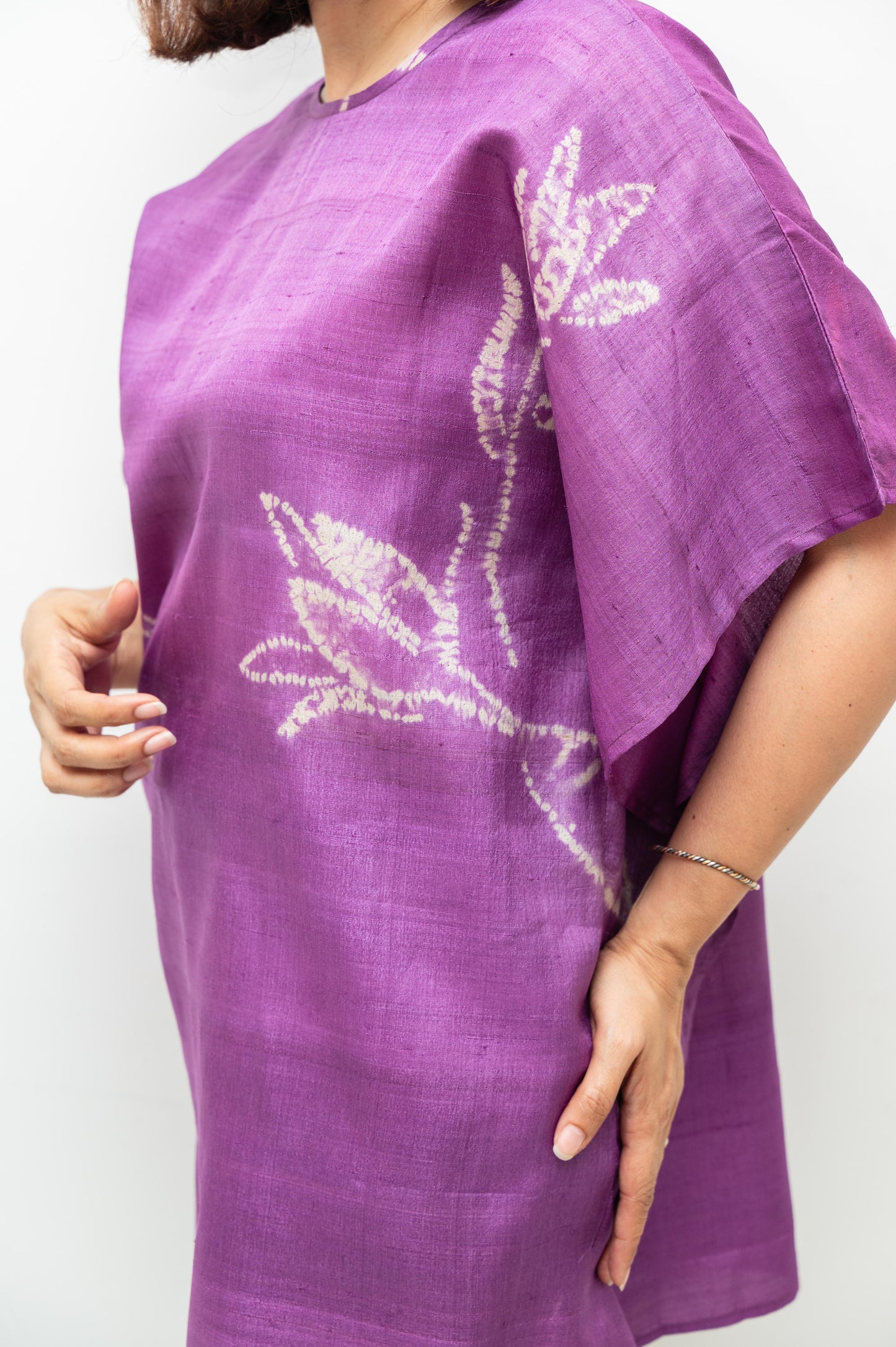 Purple Tussar Silk Shibori Kaftan