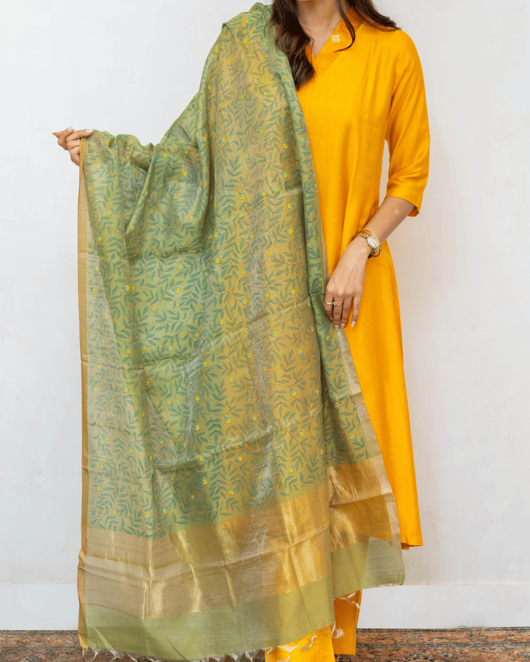 Green Printed Chanderi Silk Cotton Dupatta