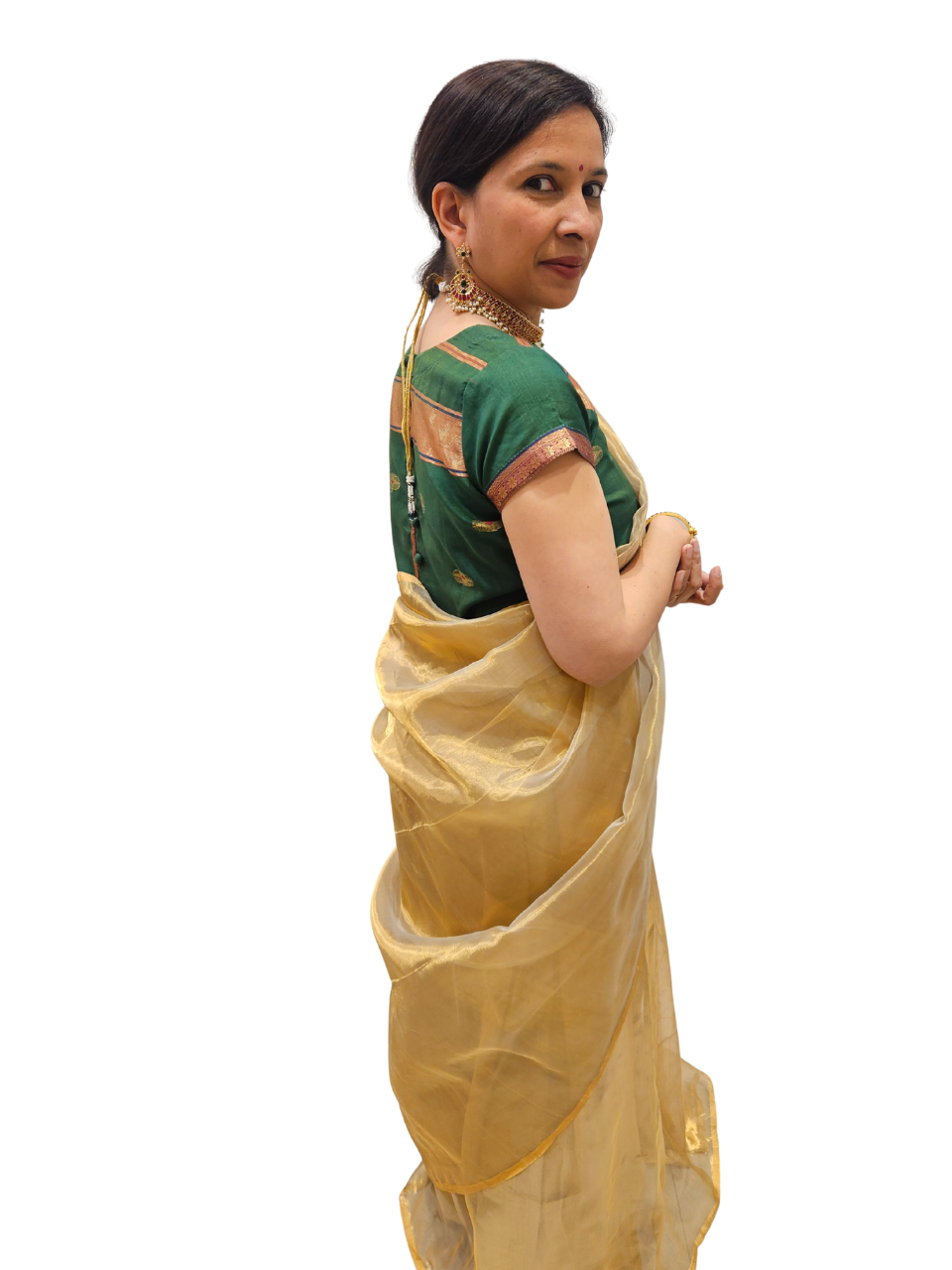 Green Maheswari Silk Cotton Short Sleeve Blouse