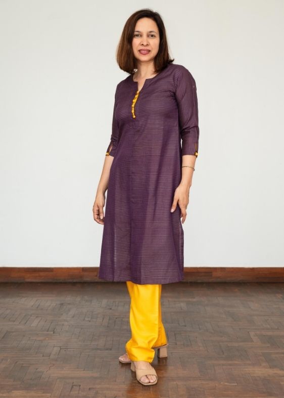 Violet Tussar Cotton Long Kurta
