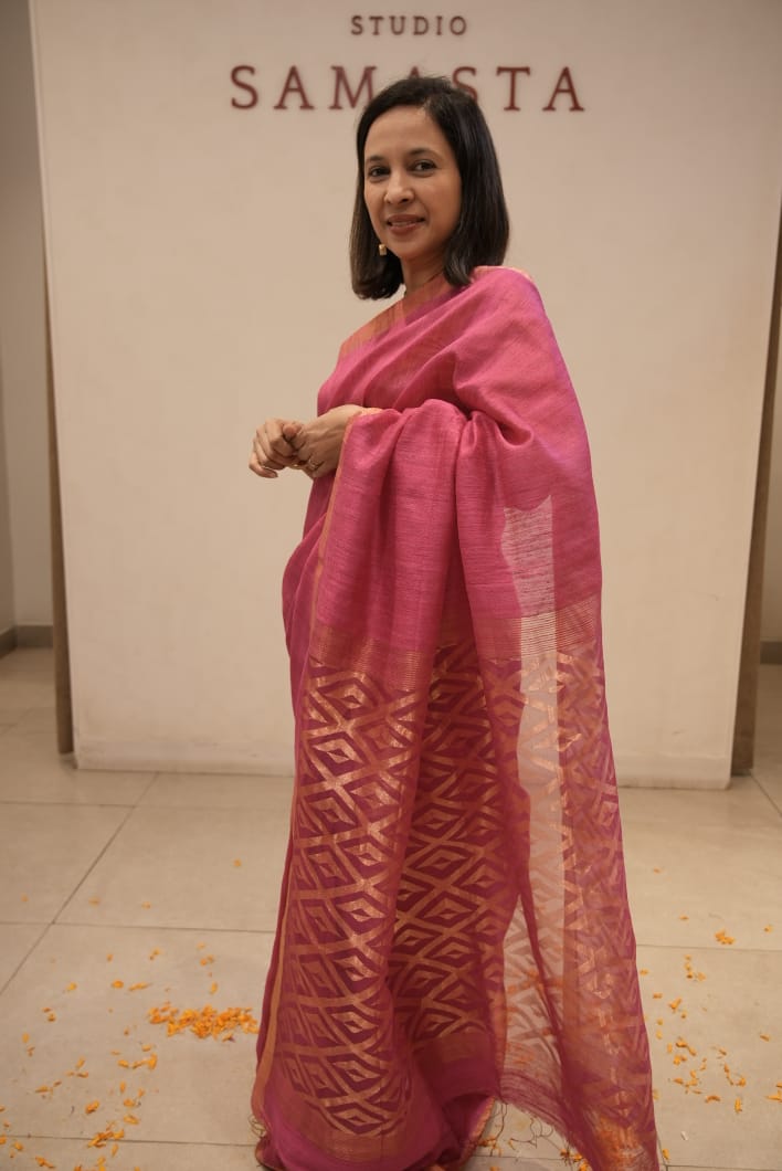 Pink Jamdani Pallu Matka Silk Saree