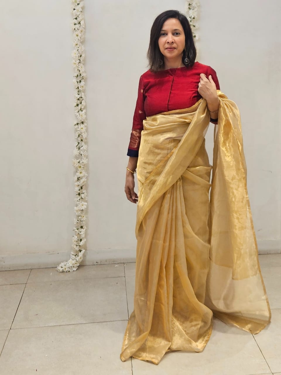 Gold Tissue White Gold Stripes Pallu Chanderi Silk Saree
