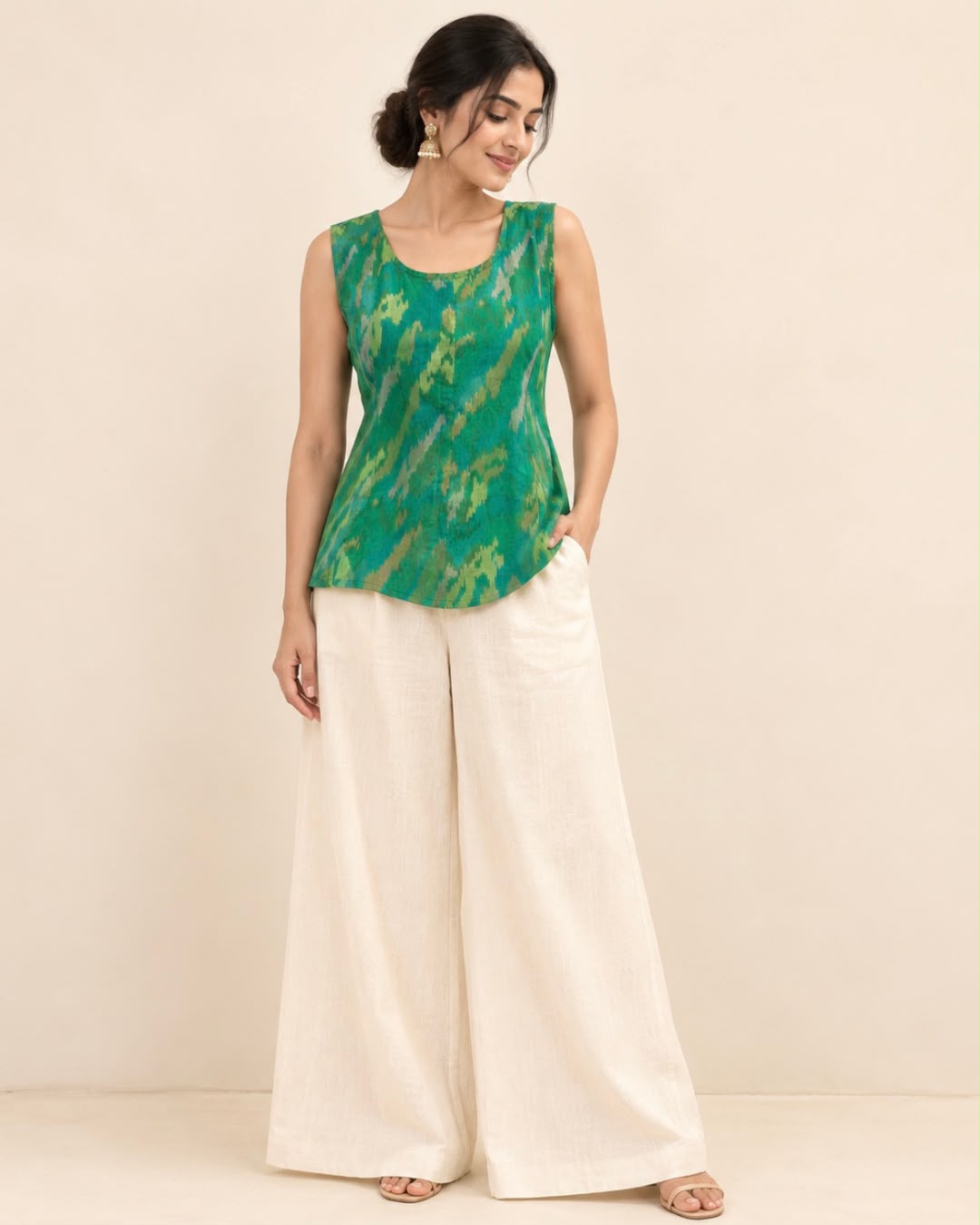 Green Ikkat Sleeveless Blouse