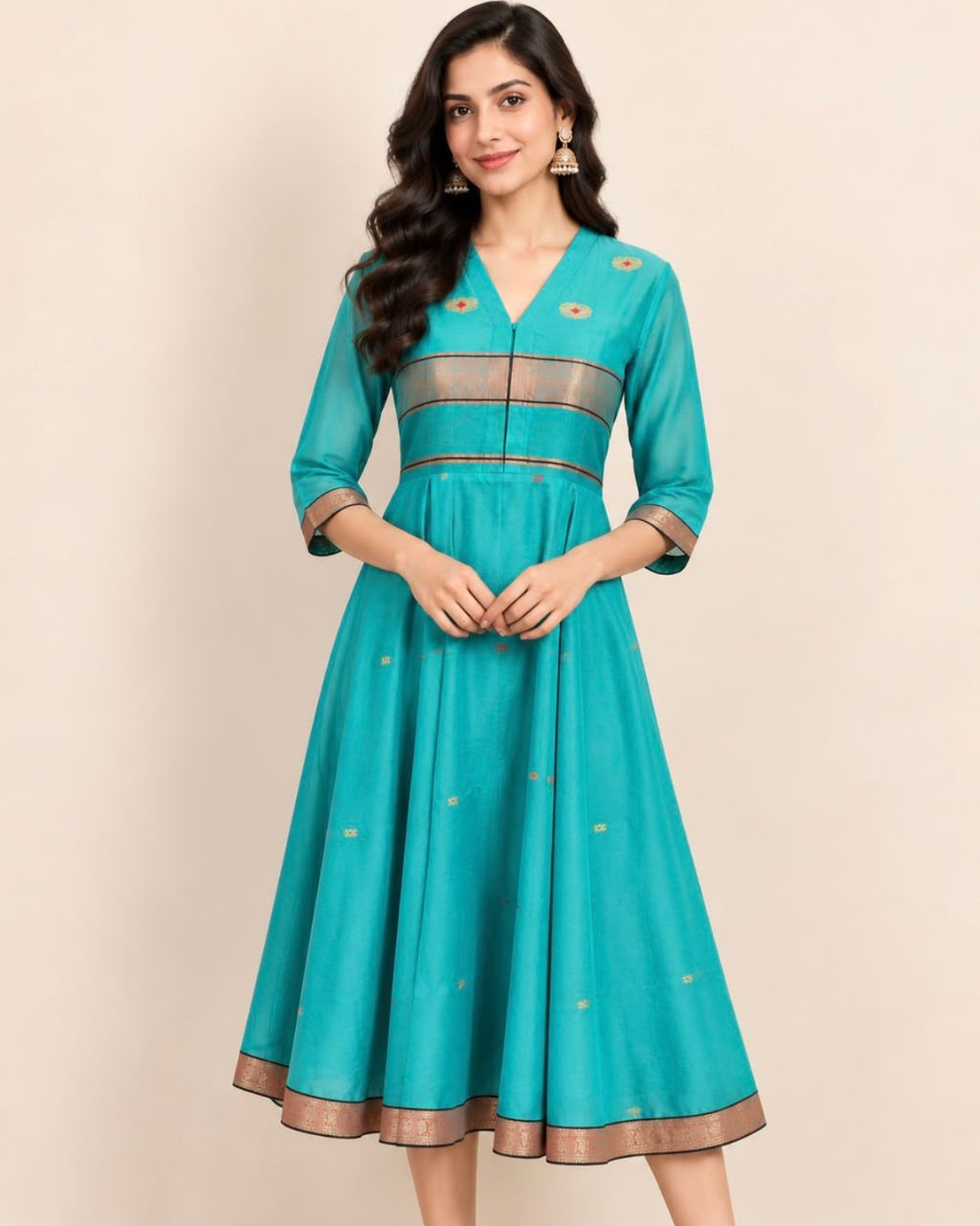 Turq Blue Maitri Cut Maheshwari Silk Cotton Dress