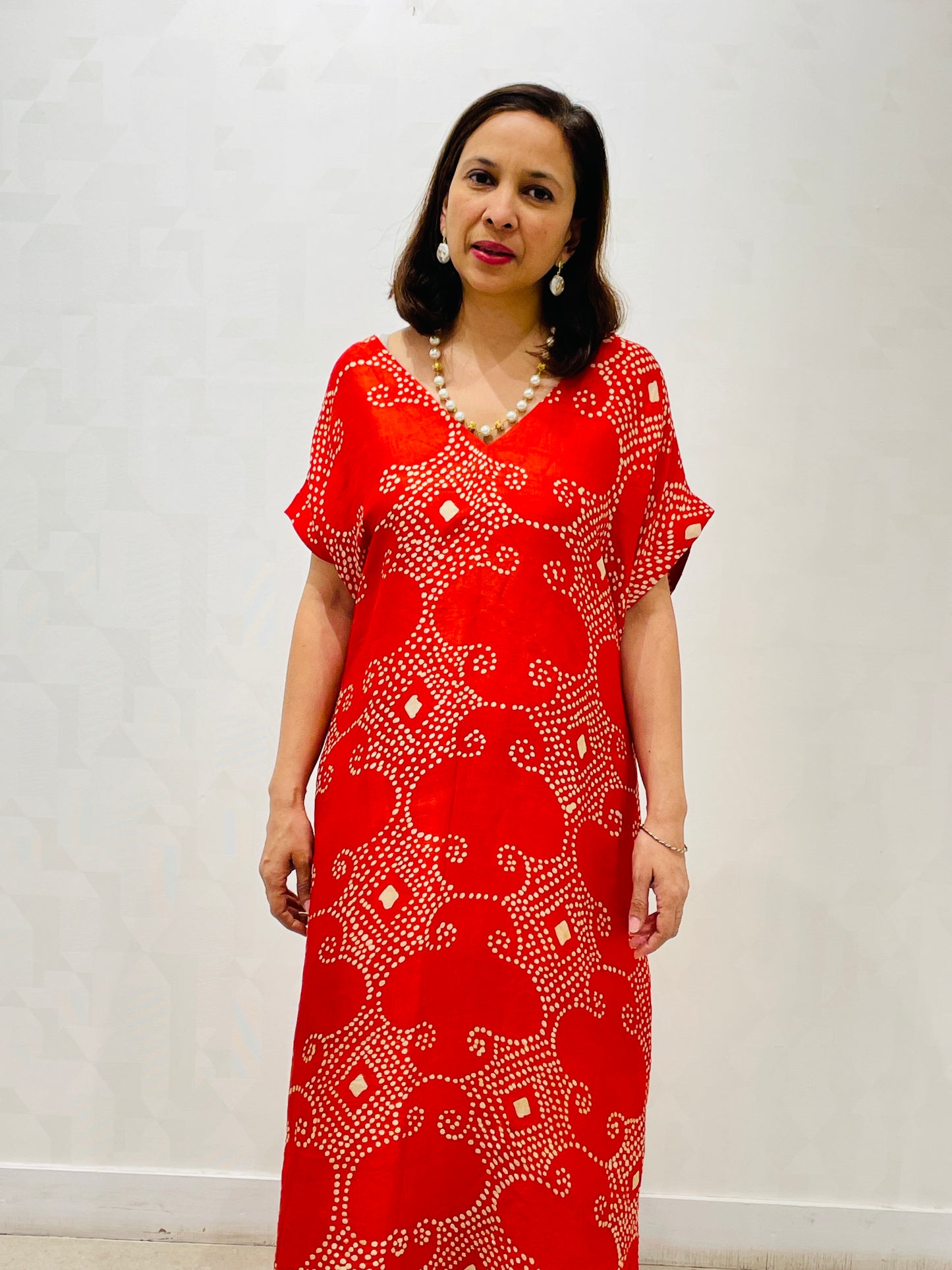 Red silk batik dress