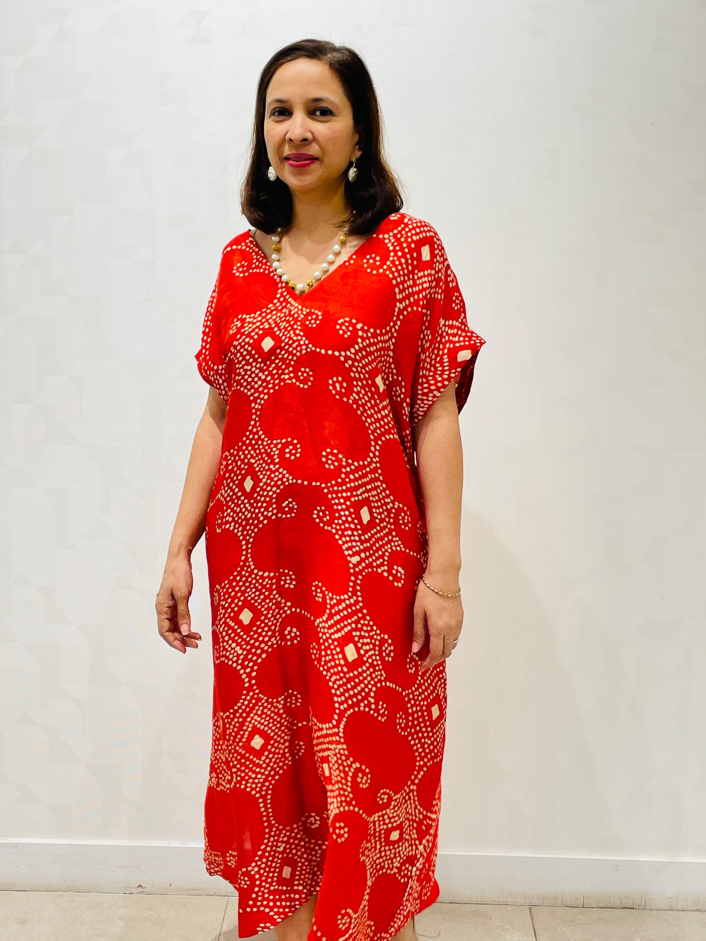 Red silk batik dress
