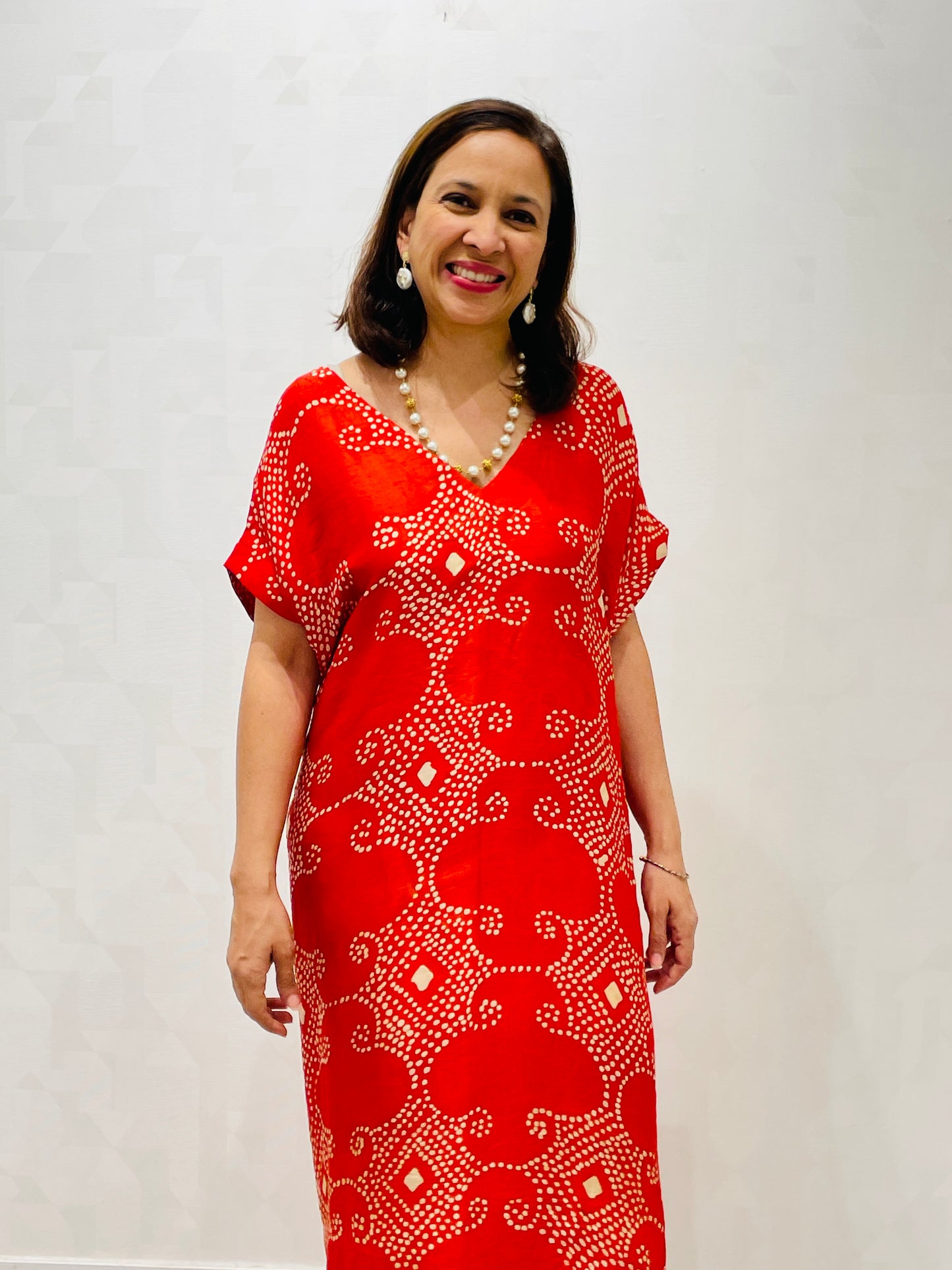 Red silk batik dress