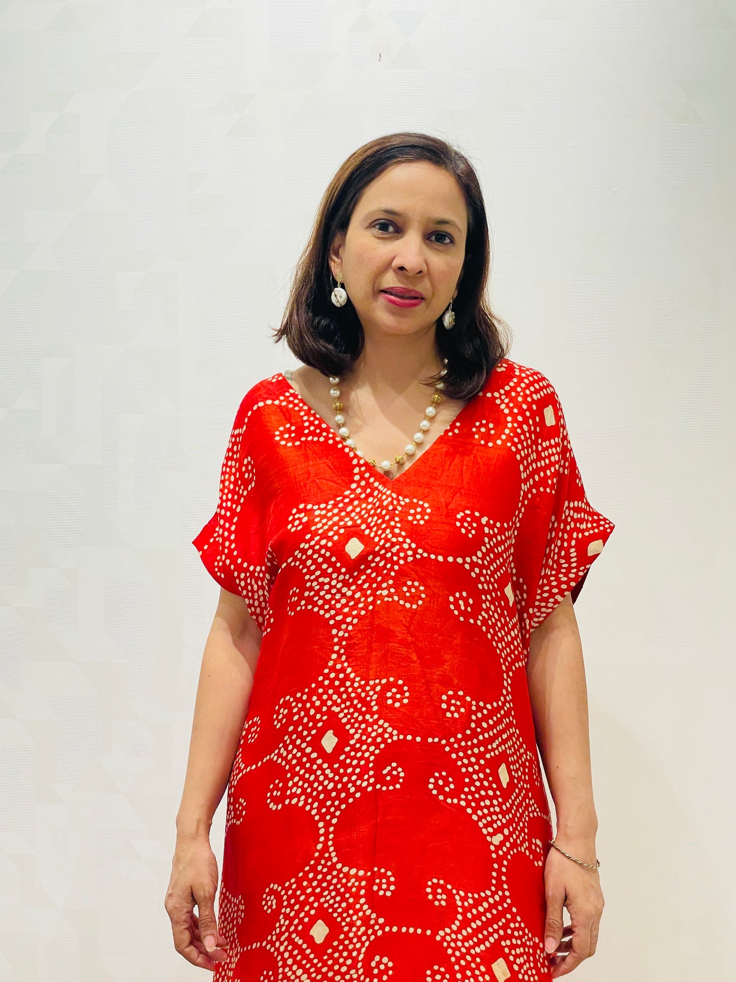 Red silk batik dress