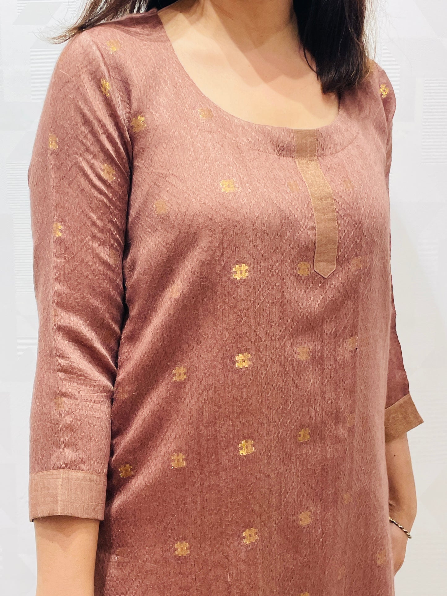 Brown buti silk long kurta