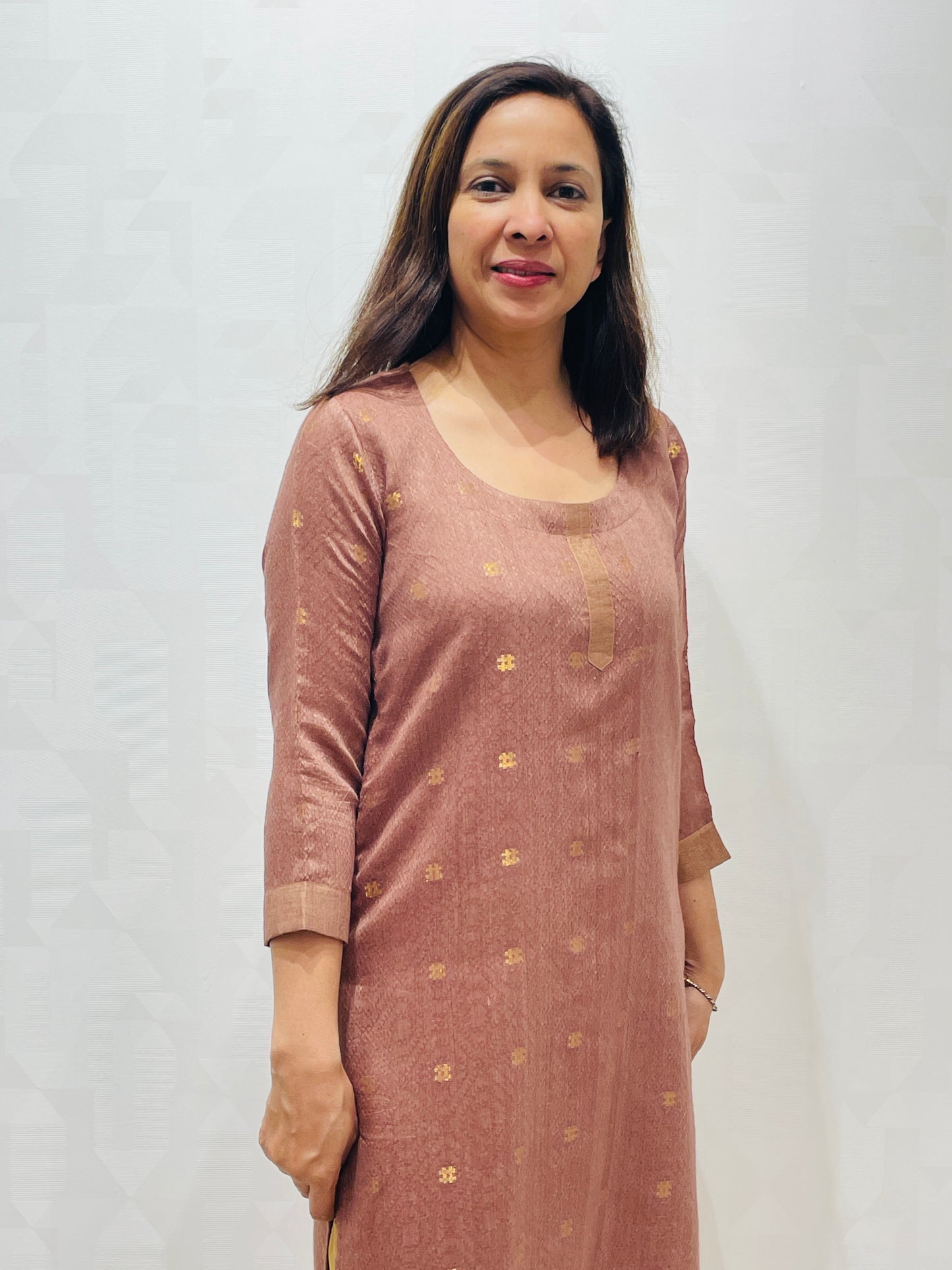 Brown buti silk long kurta