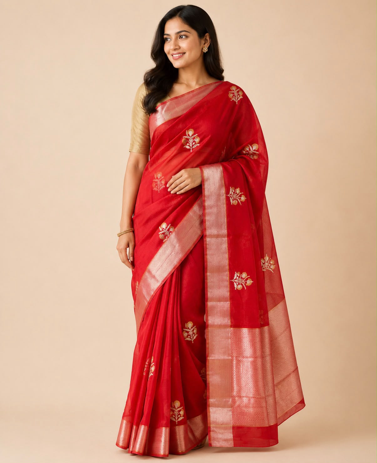 Red Chanderi Silk Saree