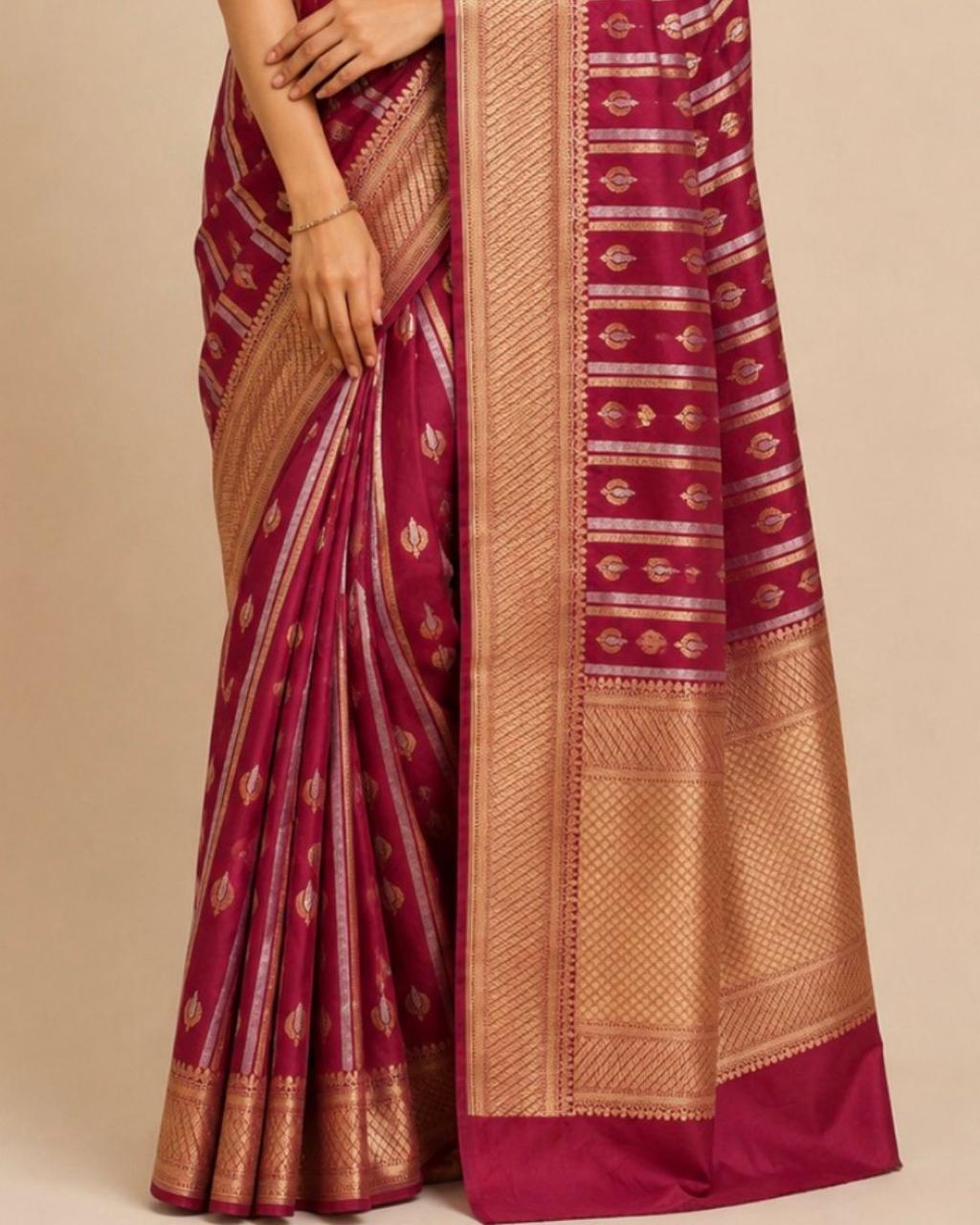 Maroon Banarasi Tissue Silk Saree