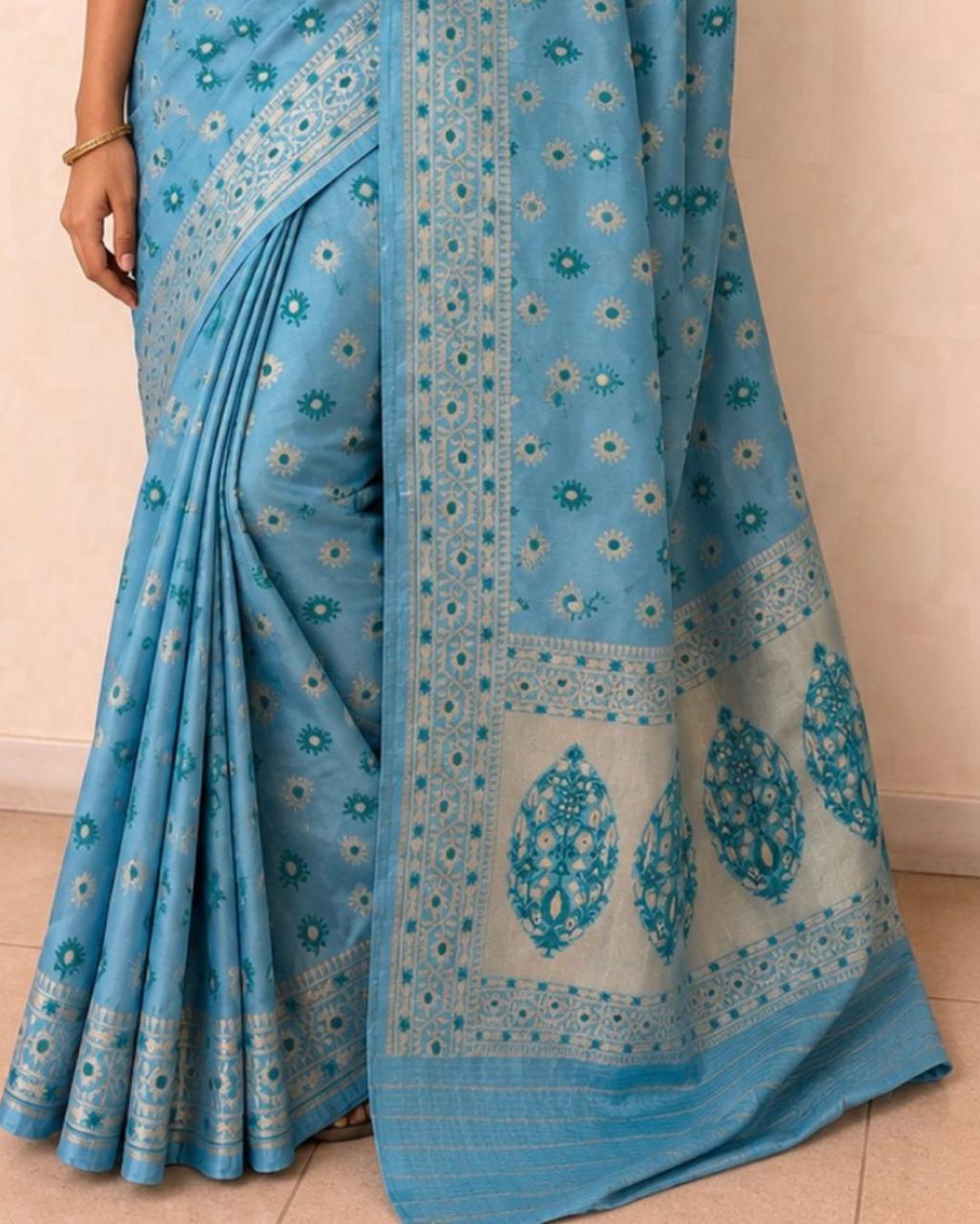 Teal Blue Banarasi Tissue Silk Saree