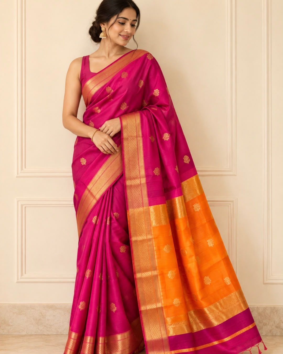 Magenta Maheswari Silk Cotton Saree