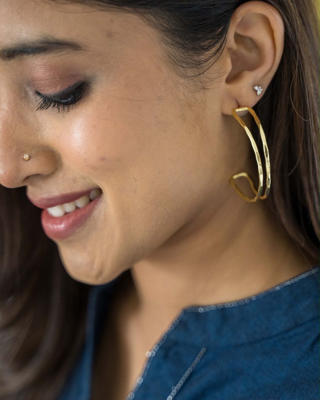 Double Layer Half Hoop Gold Earrings
