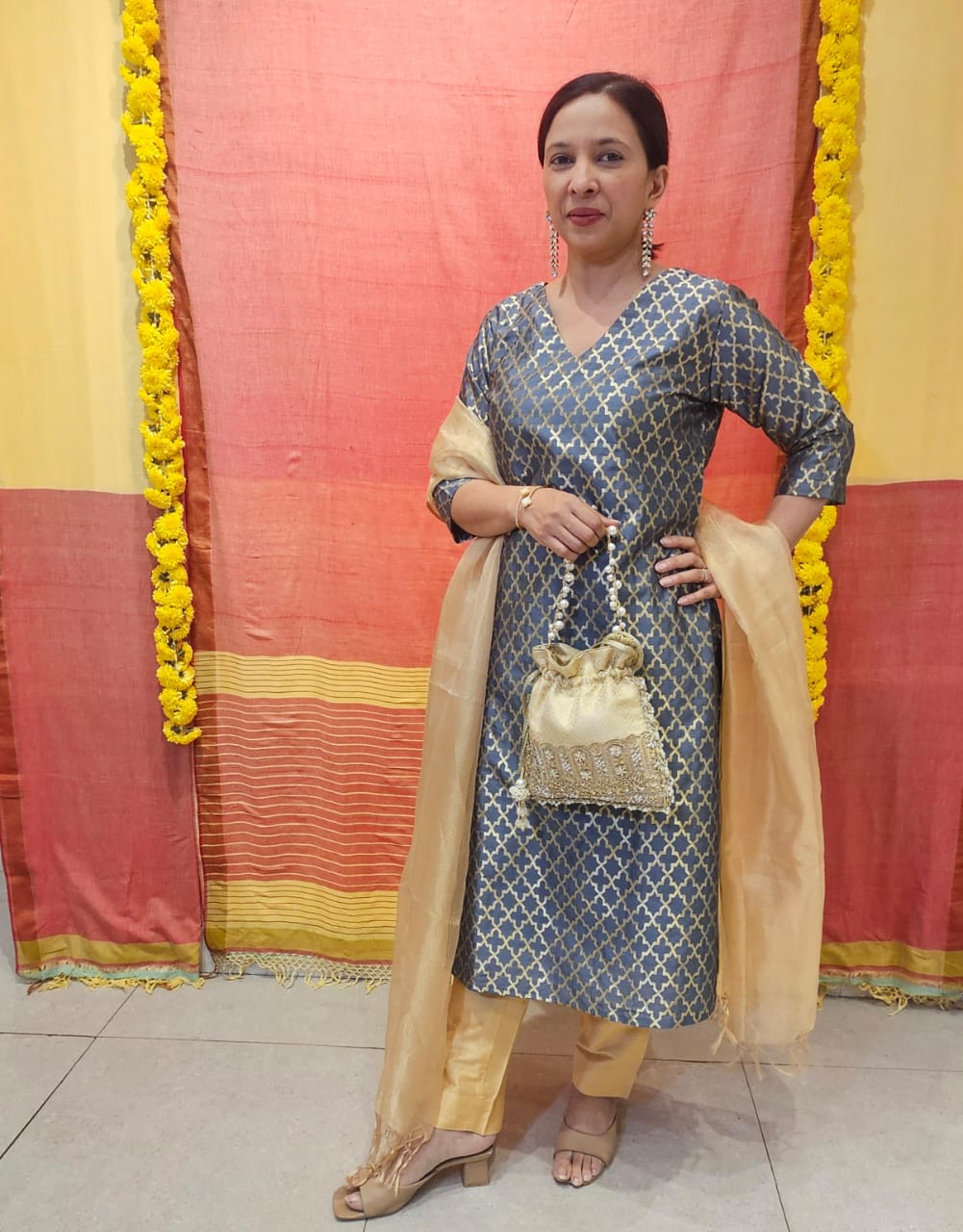 Grey Brocade Benarasi Silk Kurta
