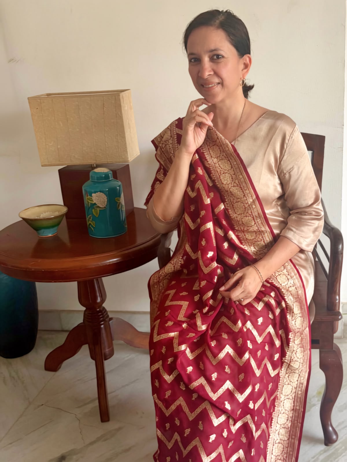 Maroon Banarasi Muga Silk Dupatta