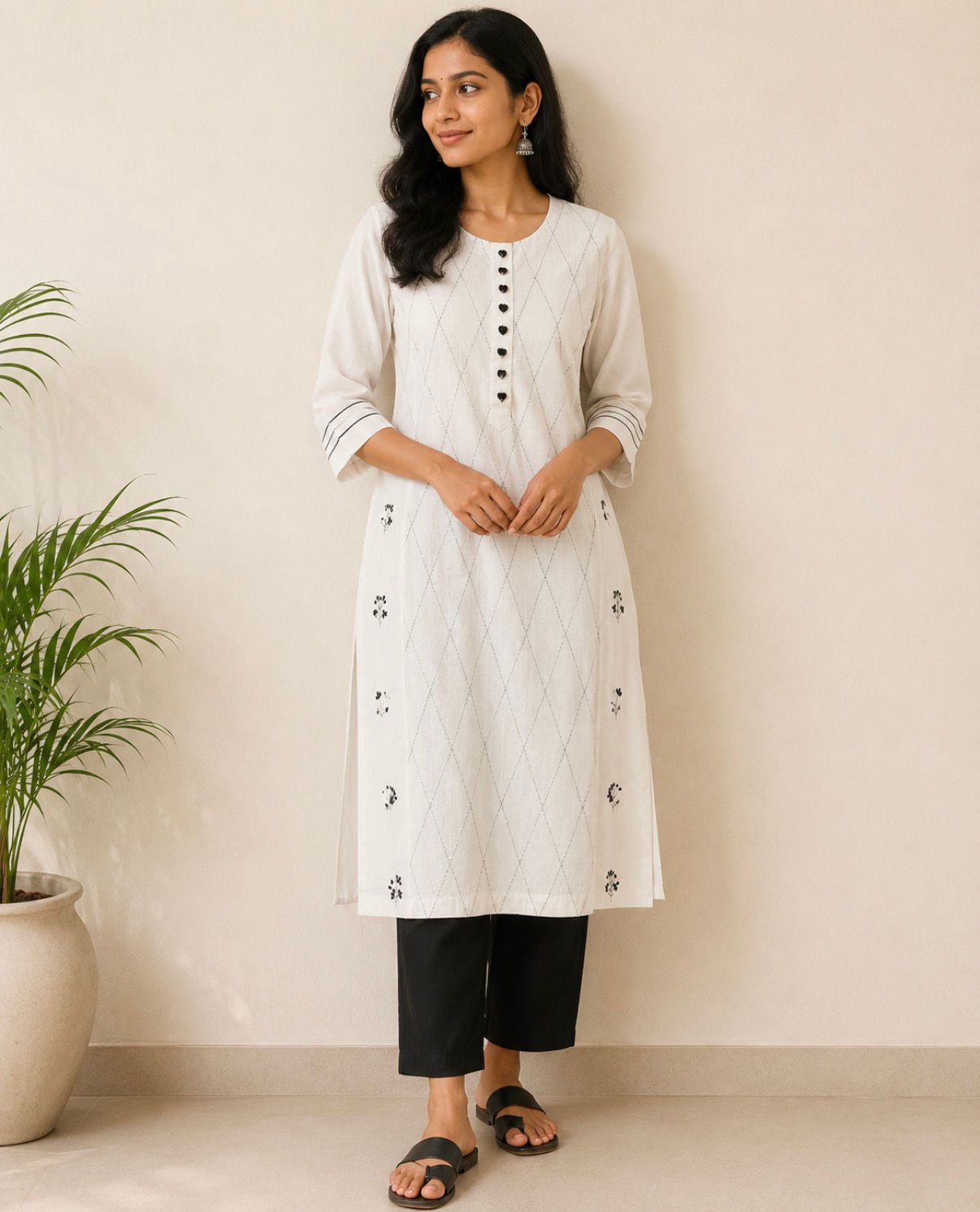 White Embroidered Cotton Kurta