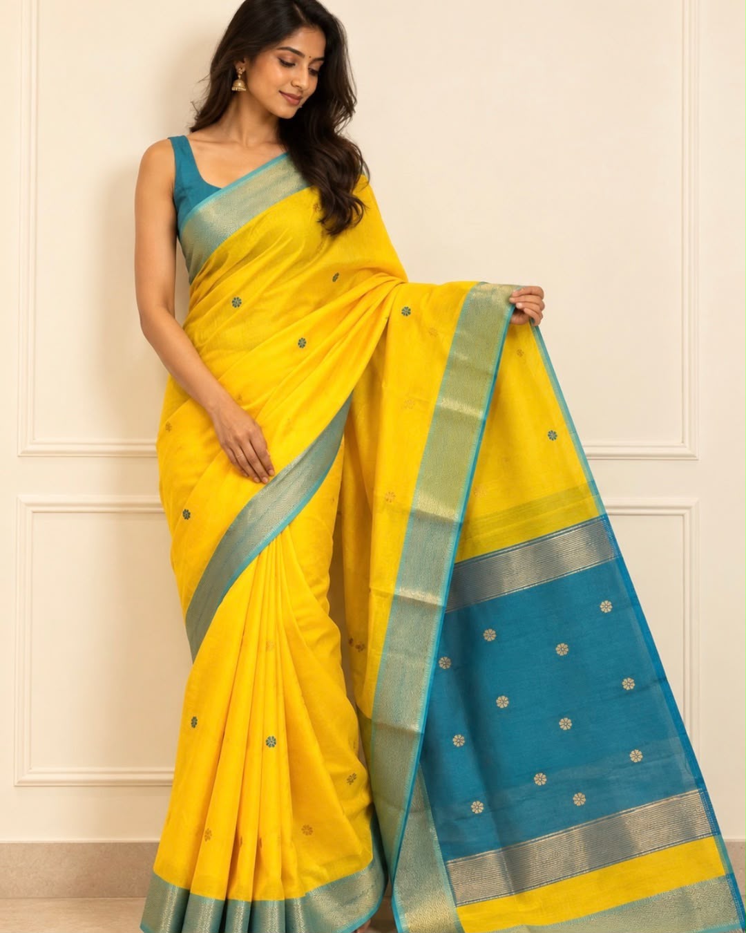 Yellow Maheswari Silk Cotton Saree